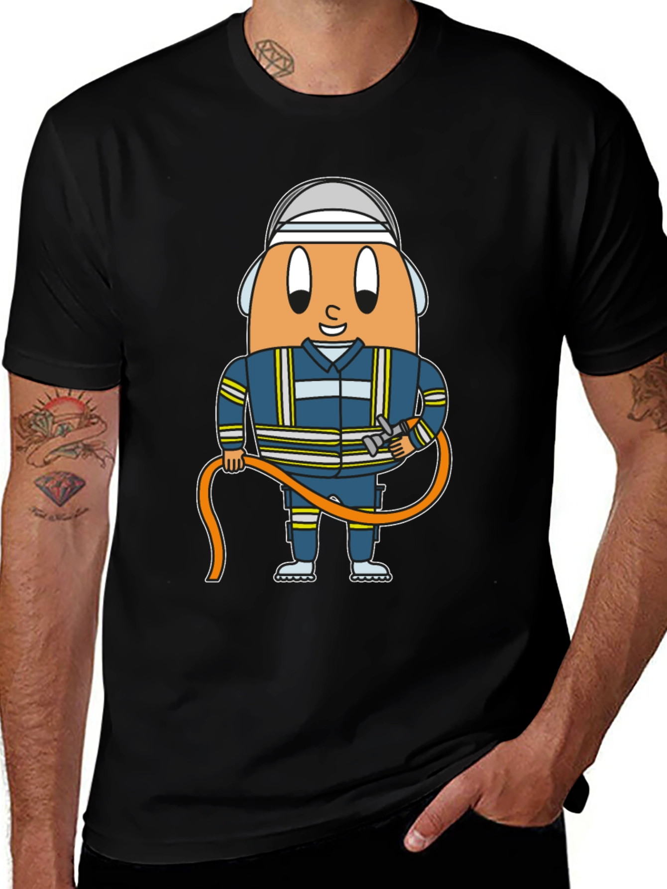 Firefighter Egg Cartoon Graphic T-Shirt