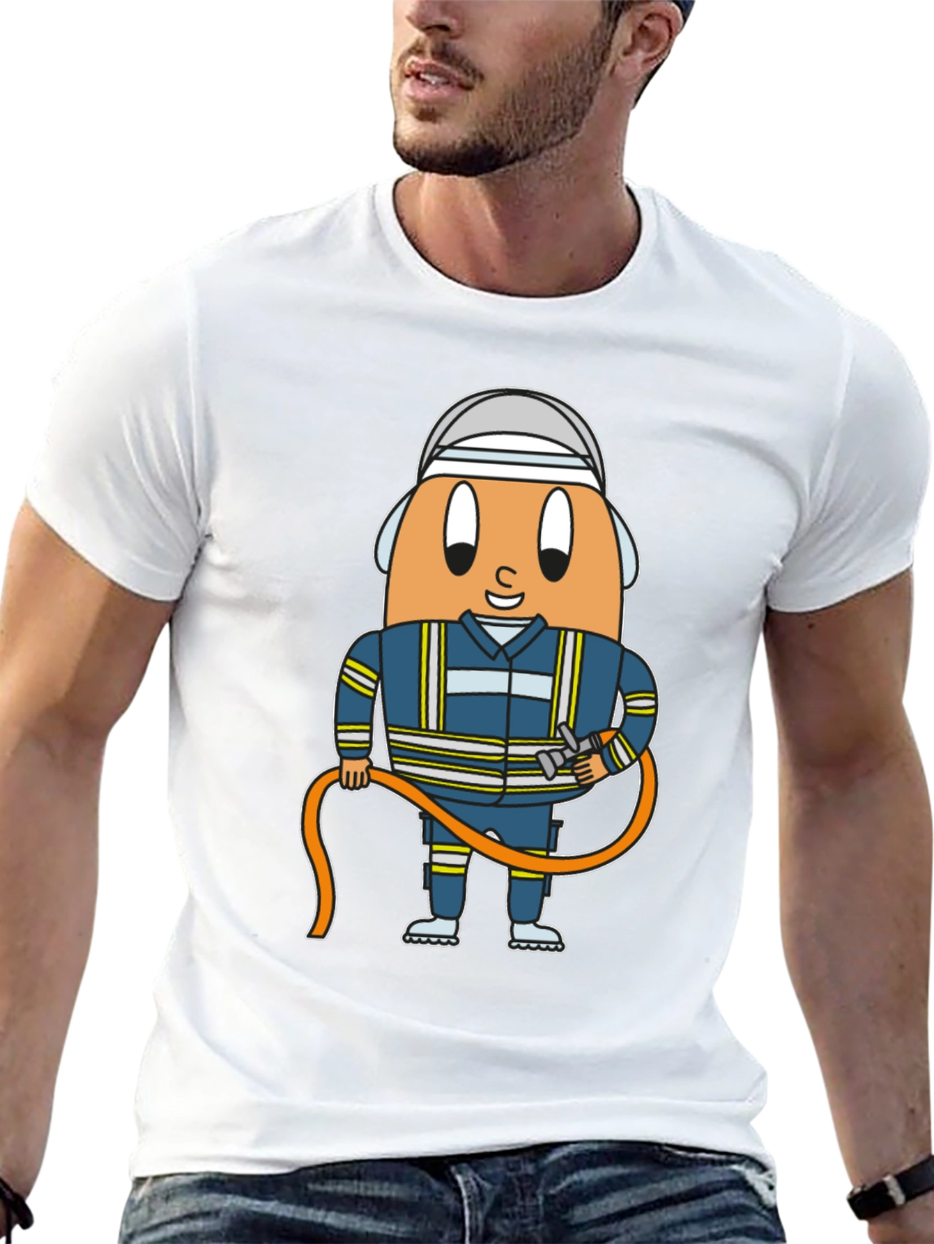 Firefighter Egg Cartoon Graphic T-Shirt