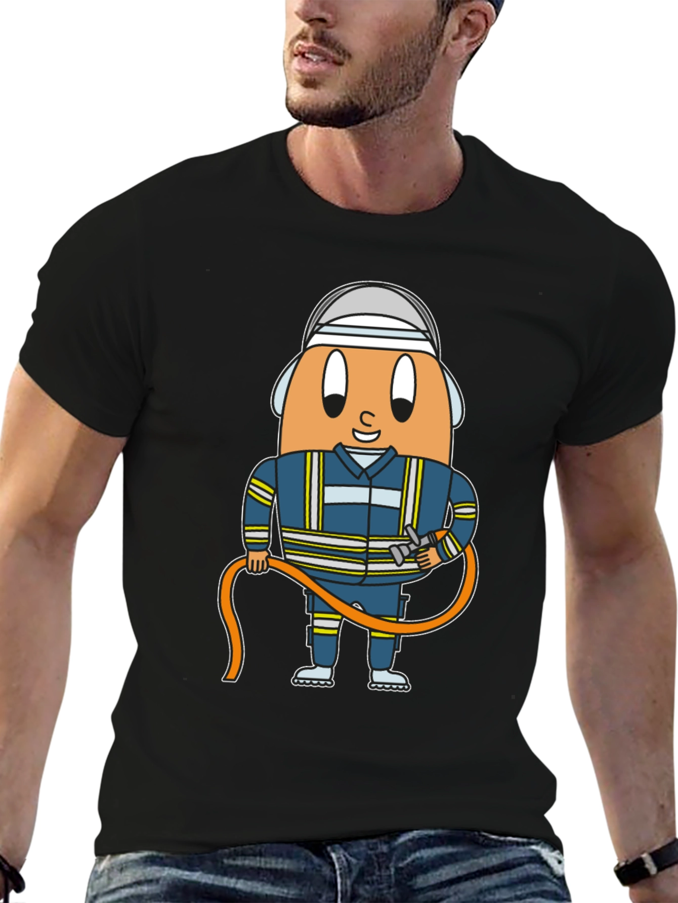 Firefighter Egg Cartoon Graphic T-Shirt