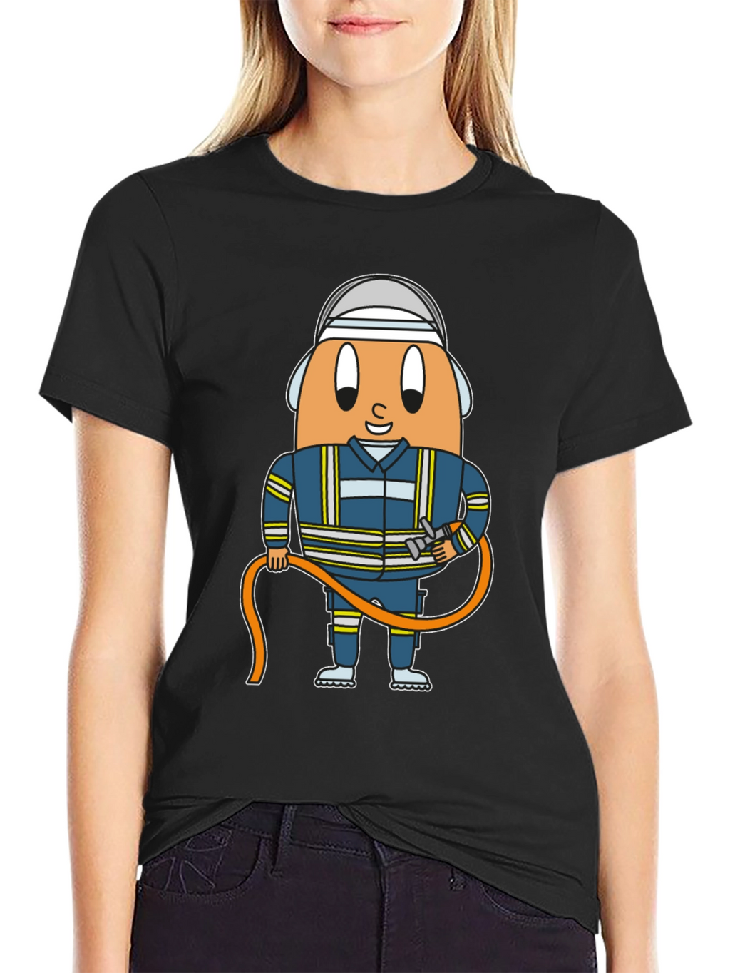 Firefighter Egg Cartoon Graphic T-Shirt
