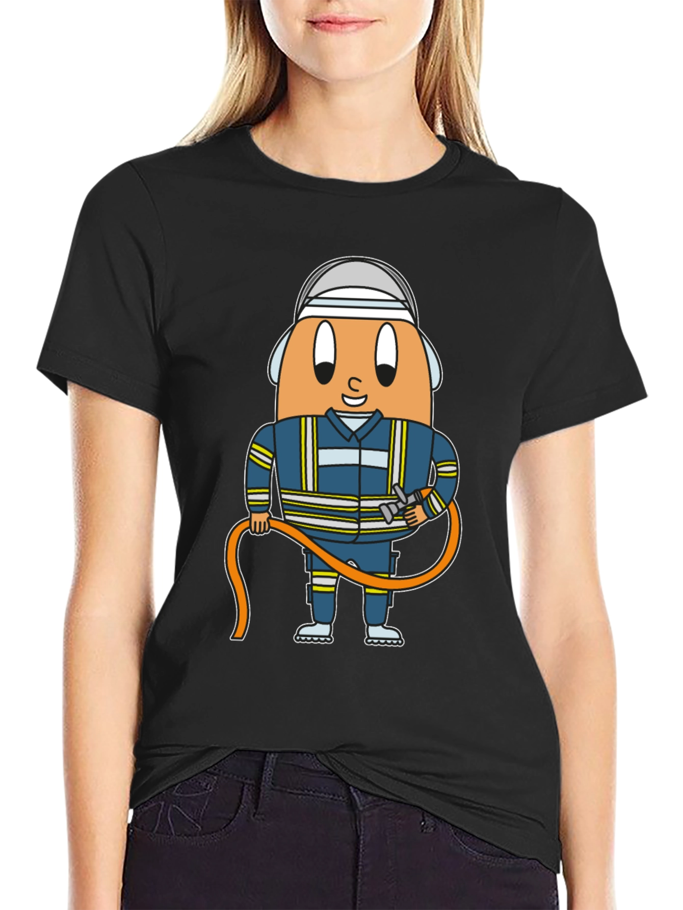 Firefighter Egg Cartoon Graphic T-Shirt