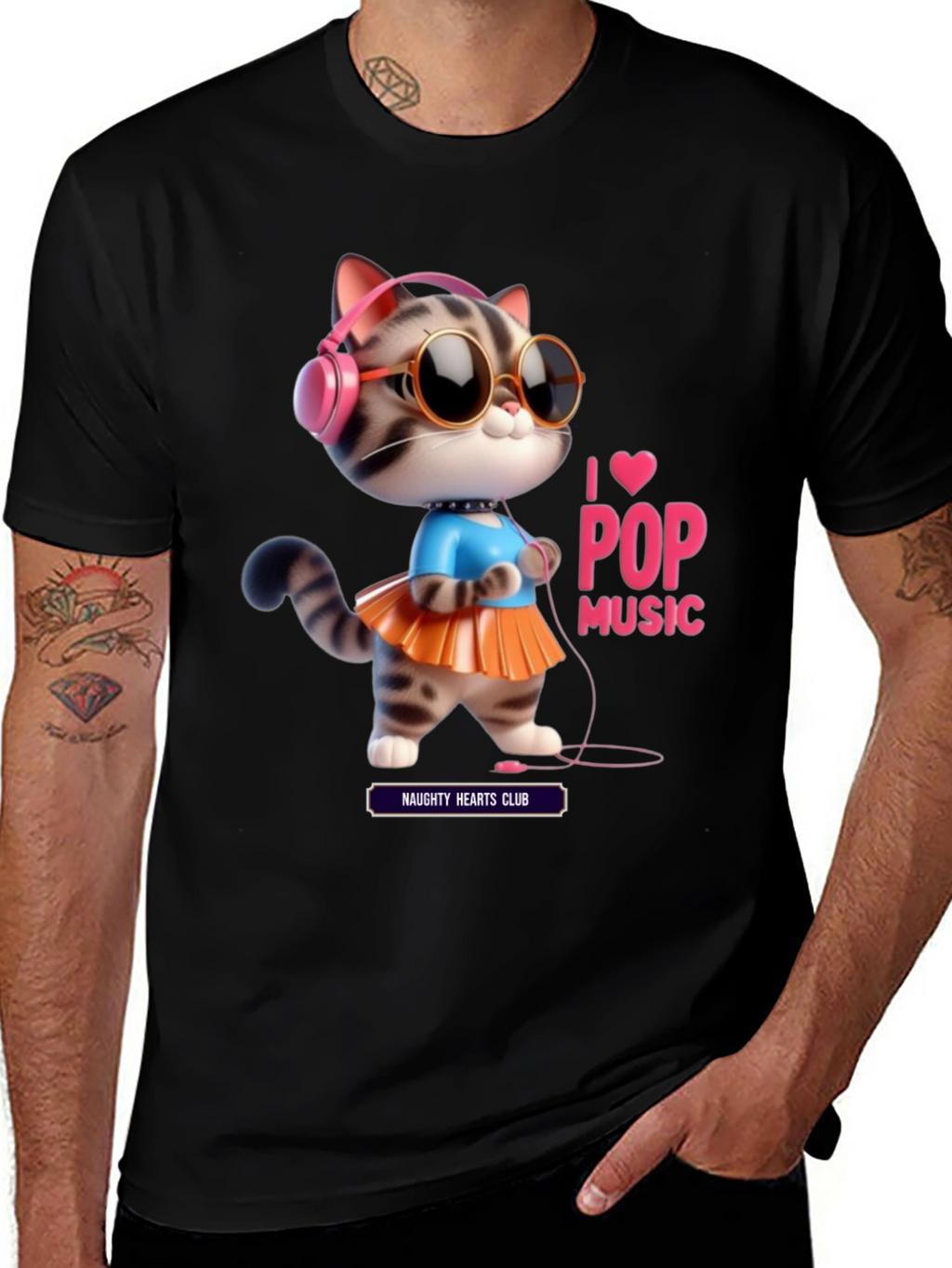 I Love Pop Music Cat T-Shirt