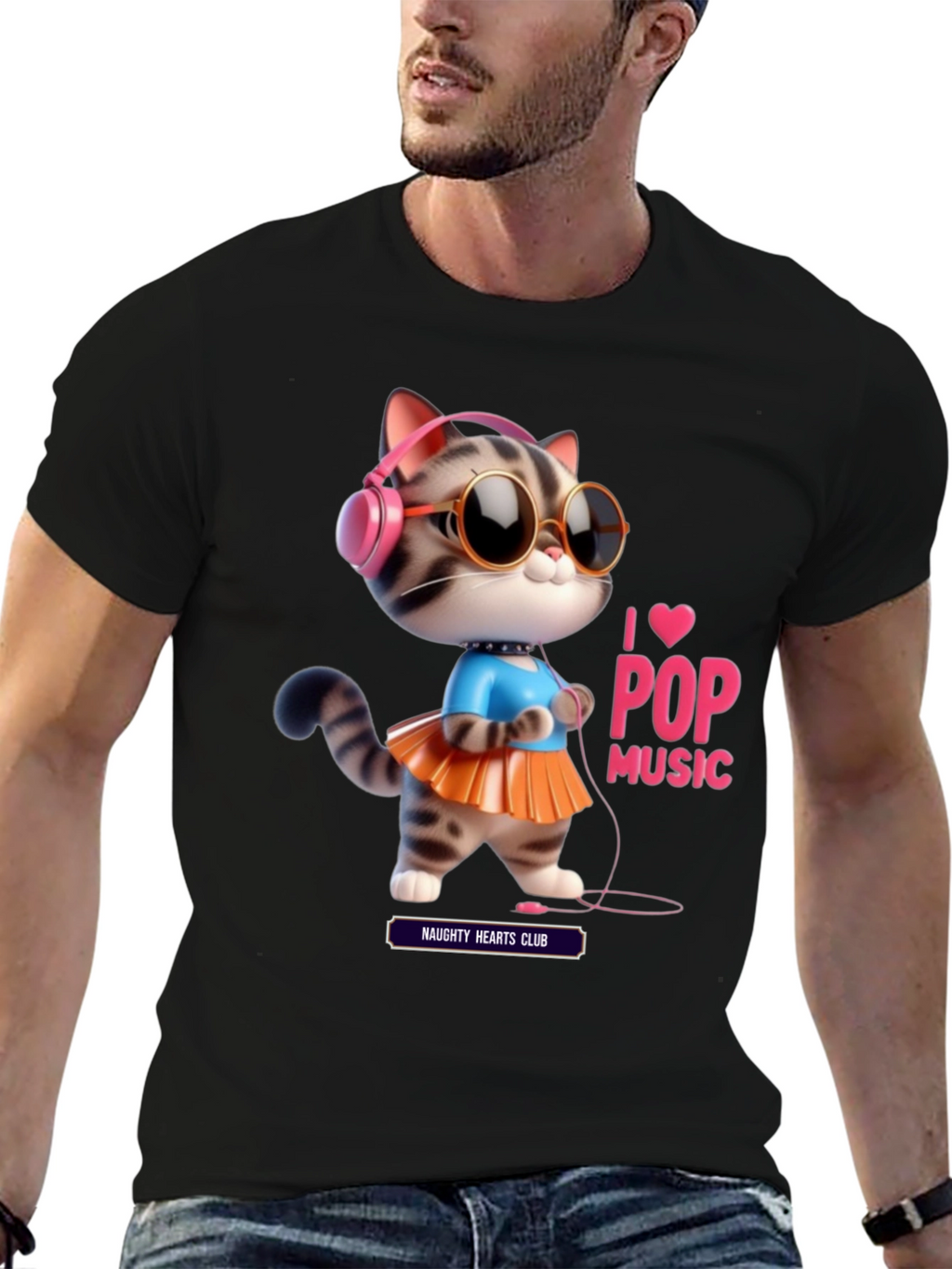 I Love Pop Music Cat T-Shirt