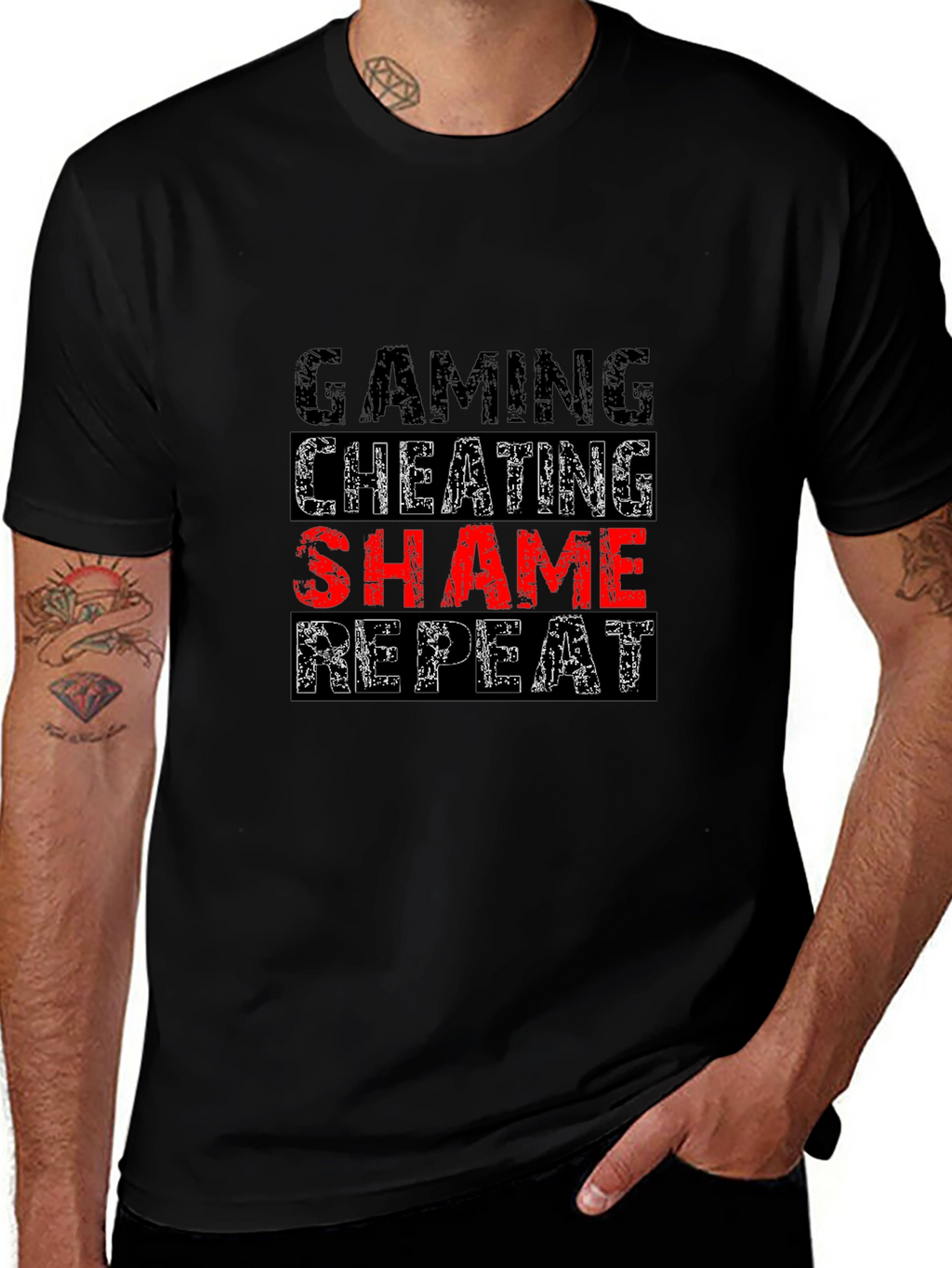 Gaming Cheating Shame Repeat Black T-Shirt