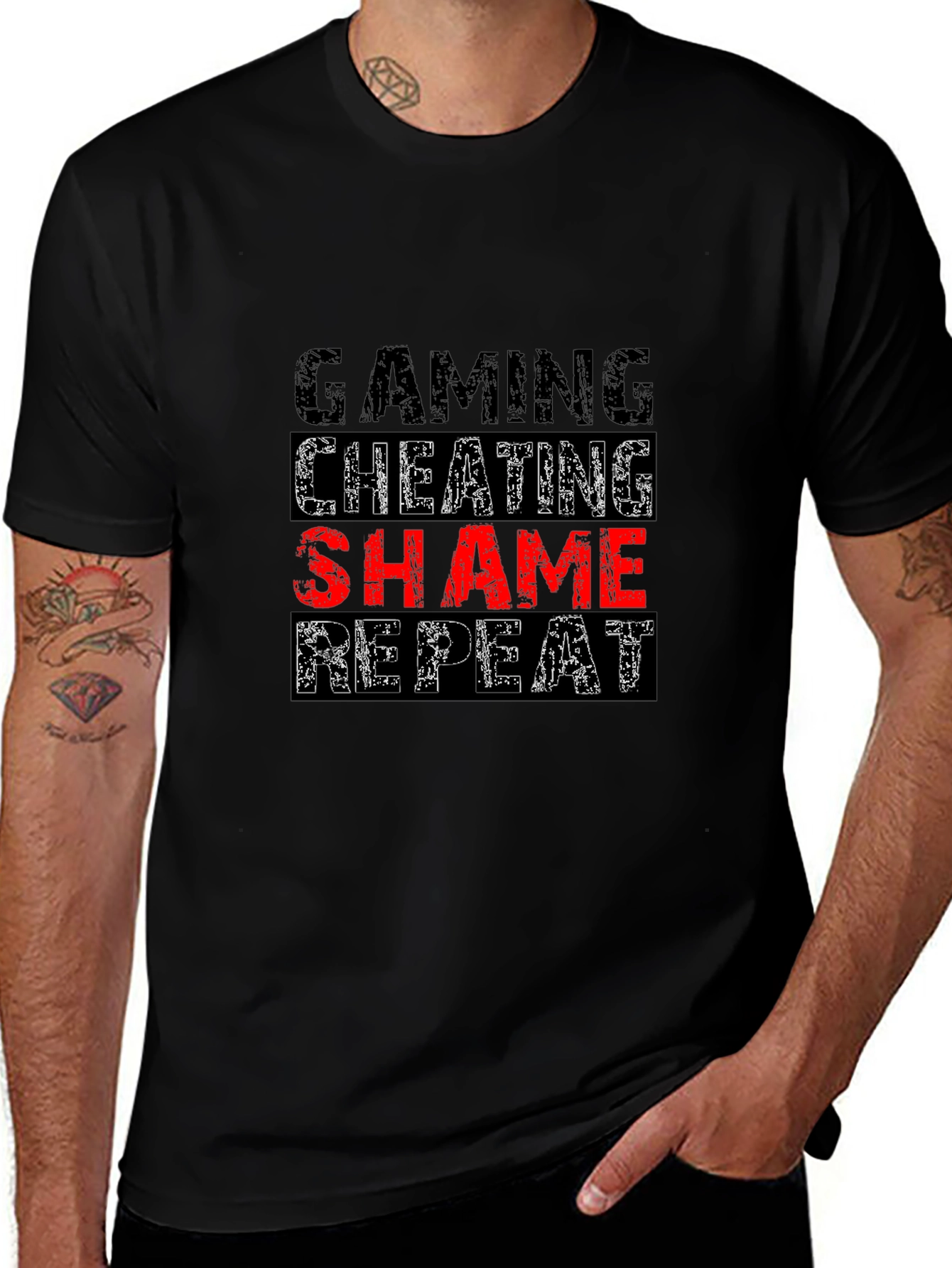 Gaming Cheating Shame Repeat Black T-Shirt
