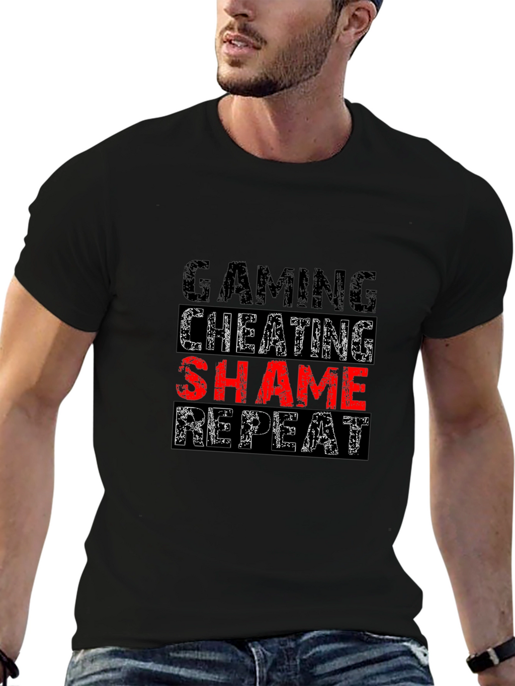 Gaming Cheating Shame Repeat Black T-Shirt