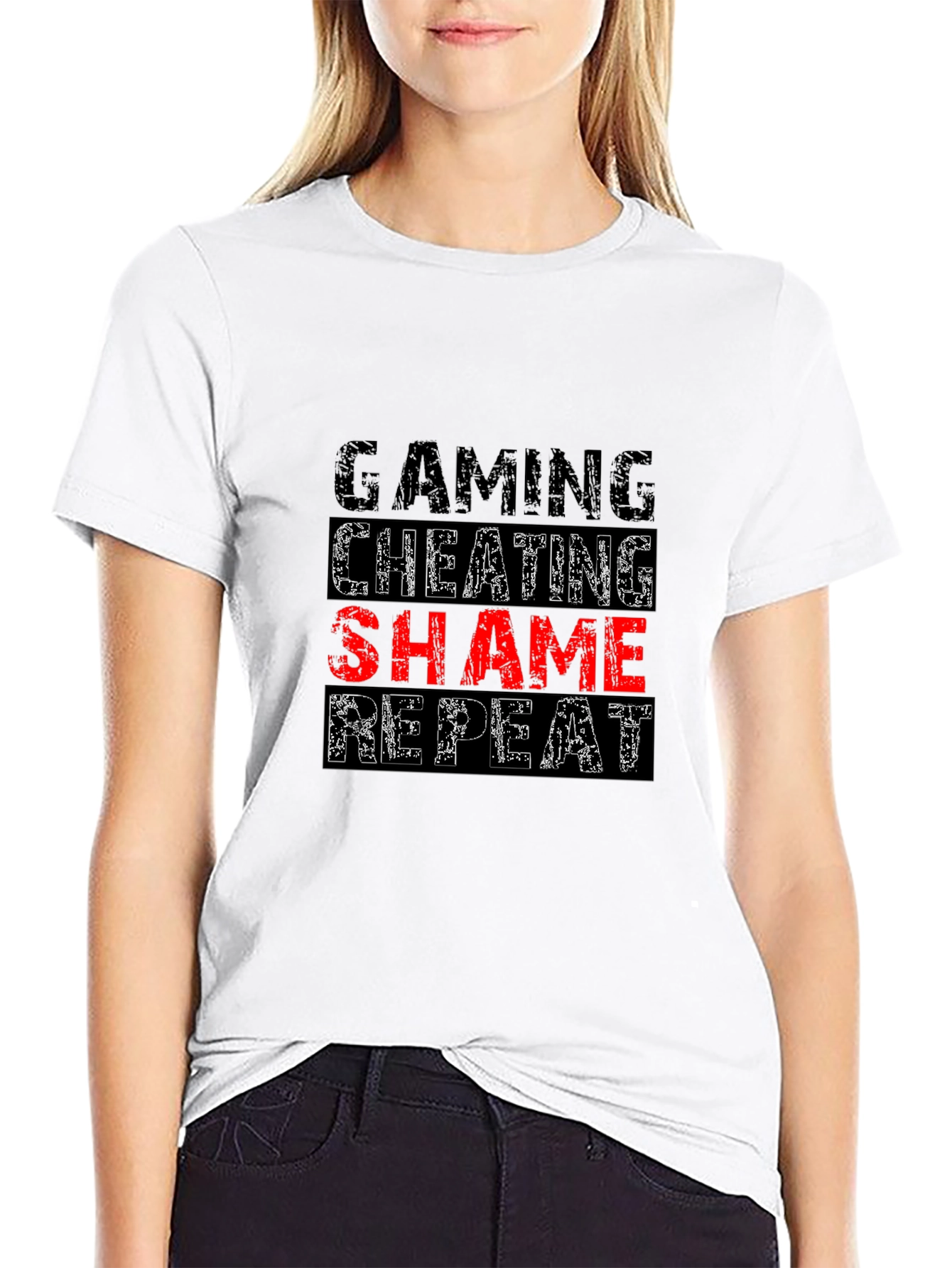 Gaming Cheating Shame Repeat Black T-Shirt