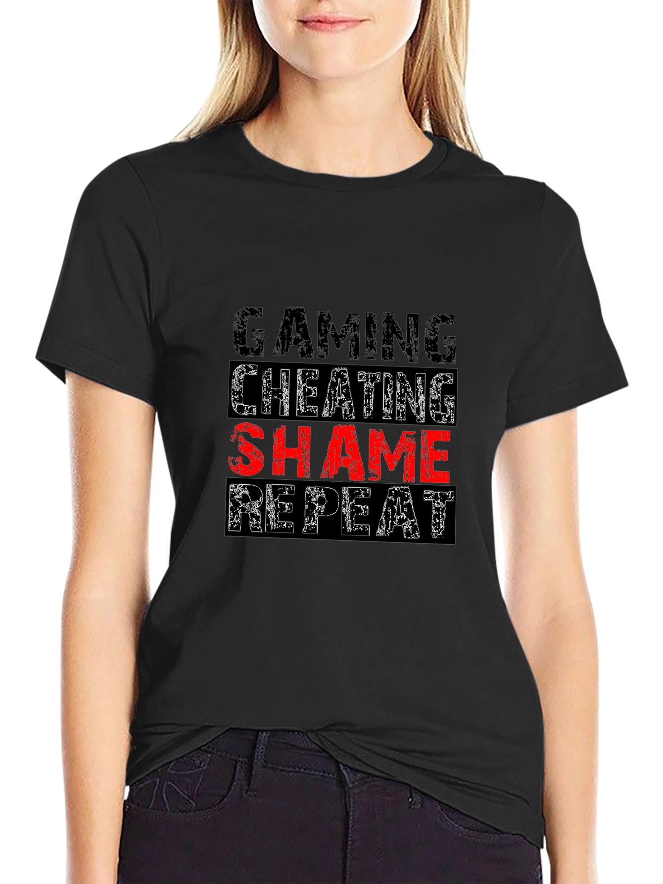 Gaming Cheating Shame Repeat Black T-Shirt