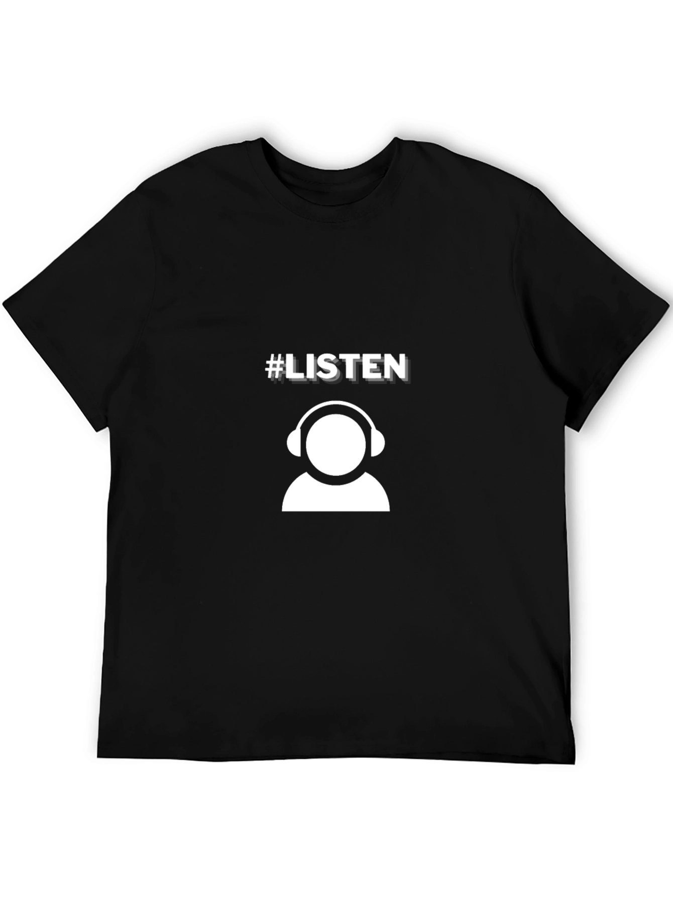 Listen Graphic Tee - Black Casual T-Shirt