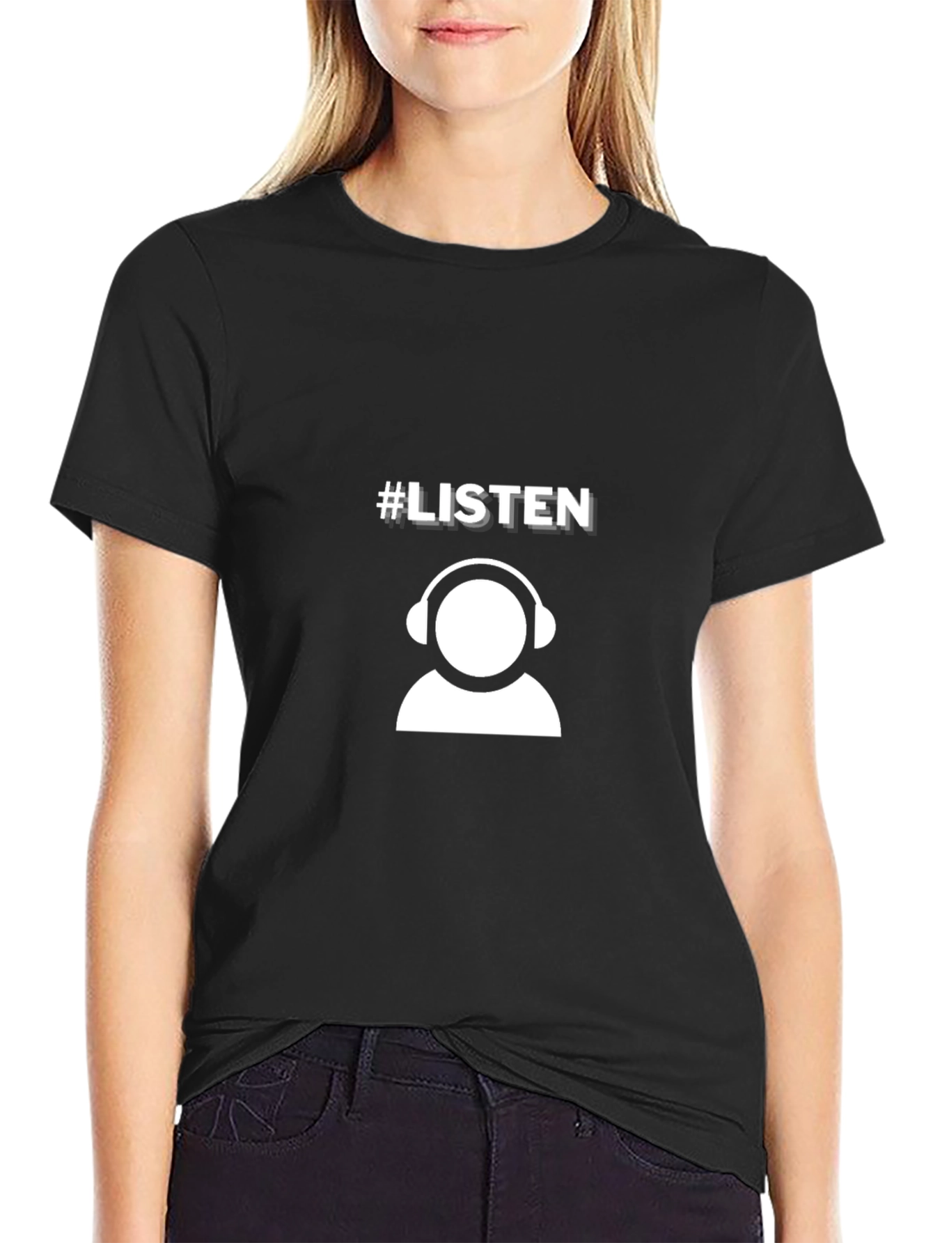 Listen Graphic Tee - Black Casual T-Shirt