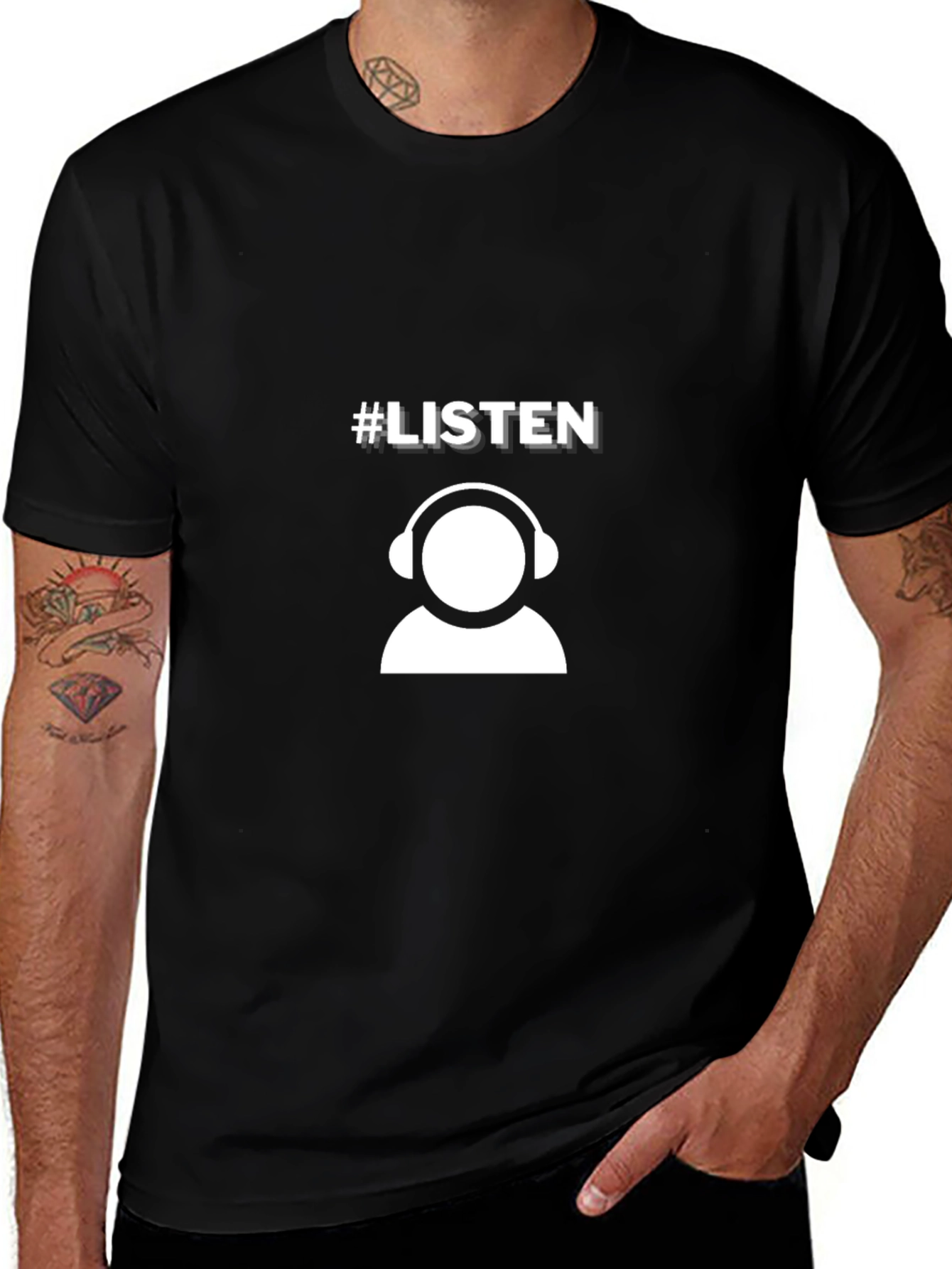 Listen Graphic Tee - Black Casual T-Shirt