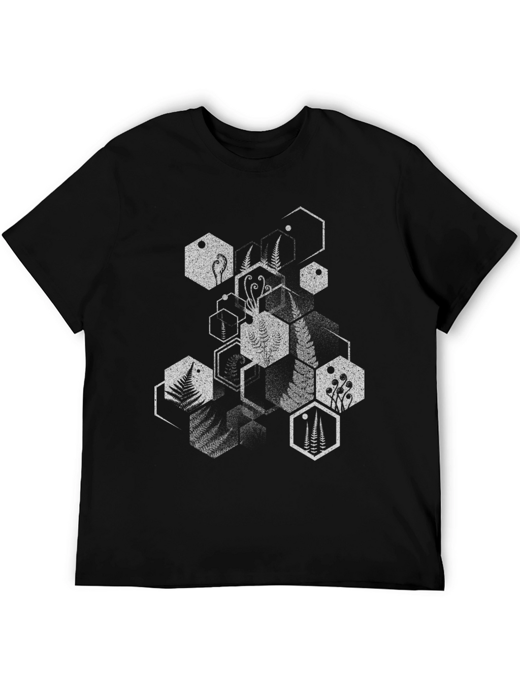 Geometric Fern Print Black T-Shirt