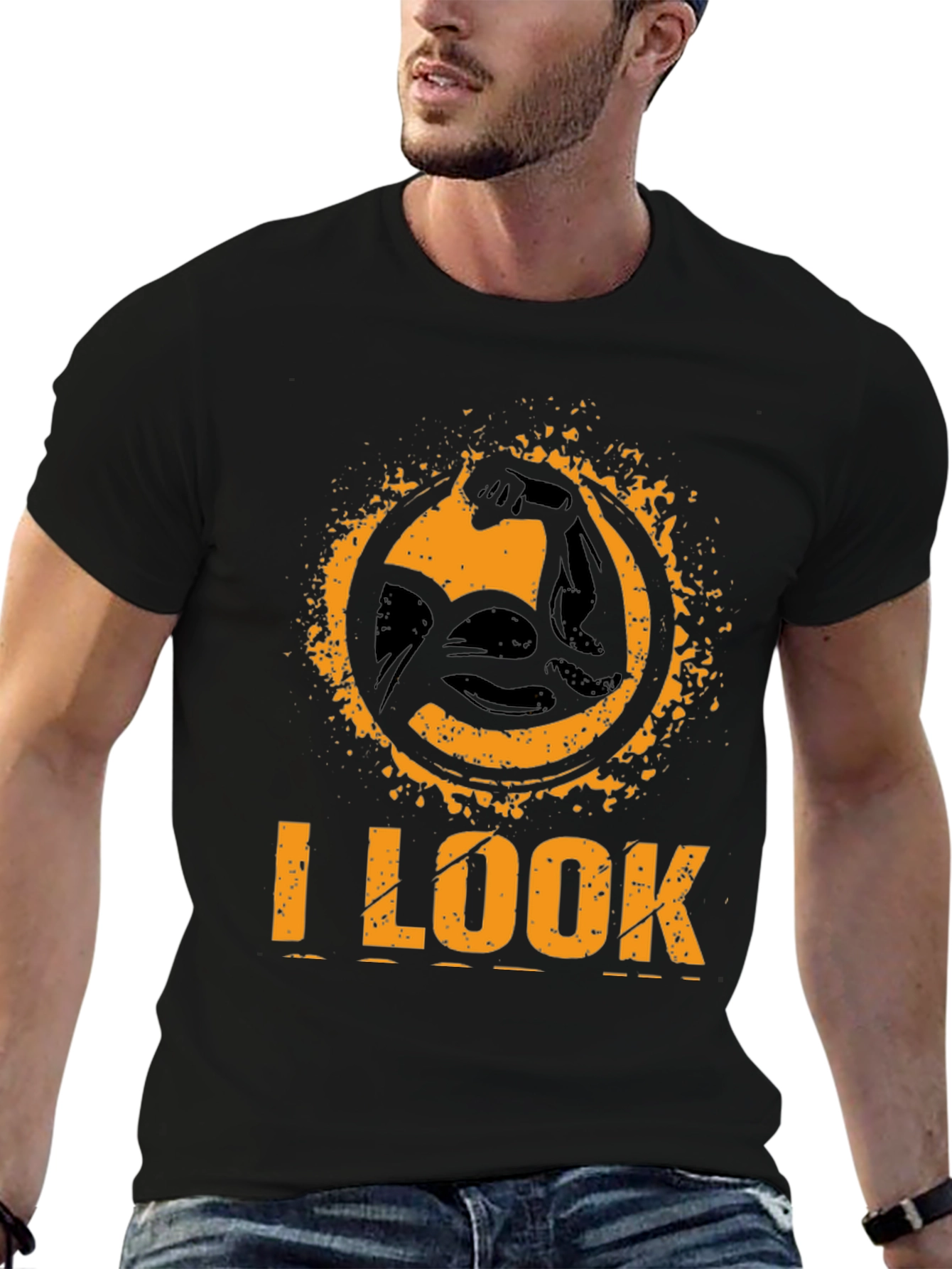 I LOOK STRONG Black Graphic T-Shirt