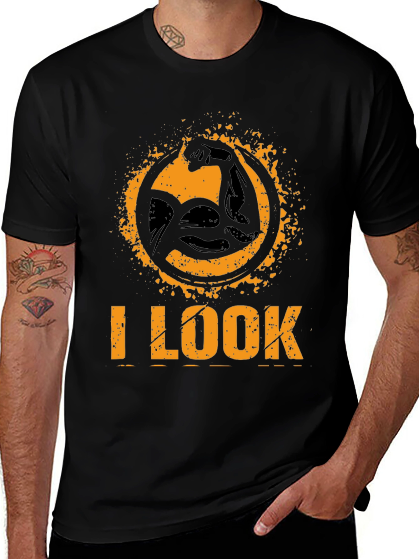 I LOOK STRONG Black Graphic T-Shirt