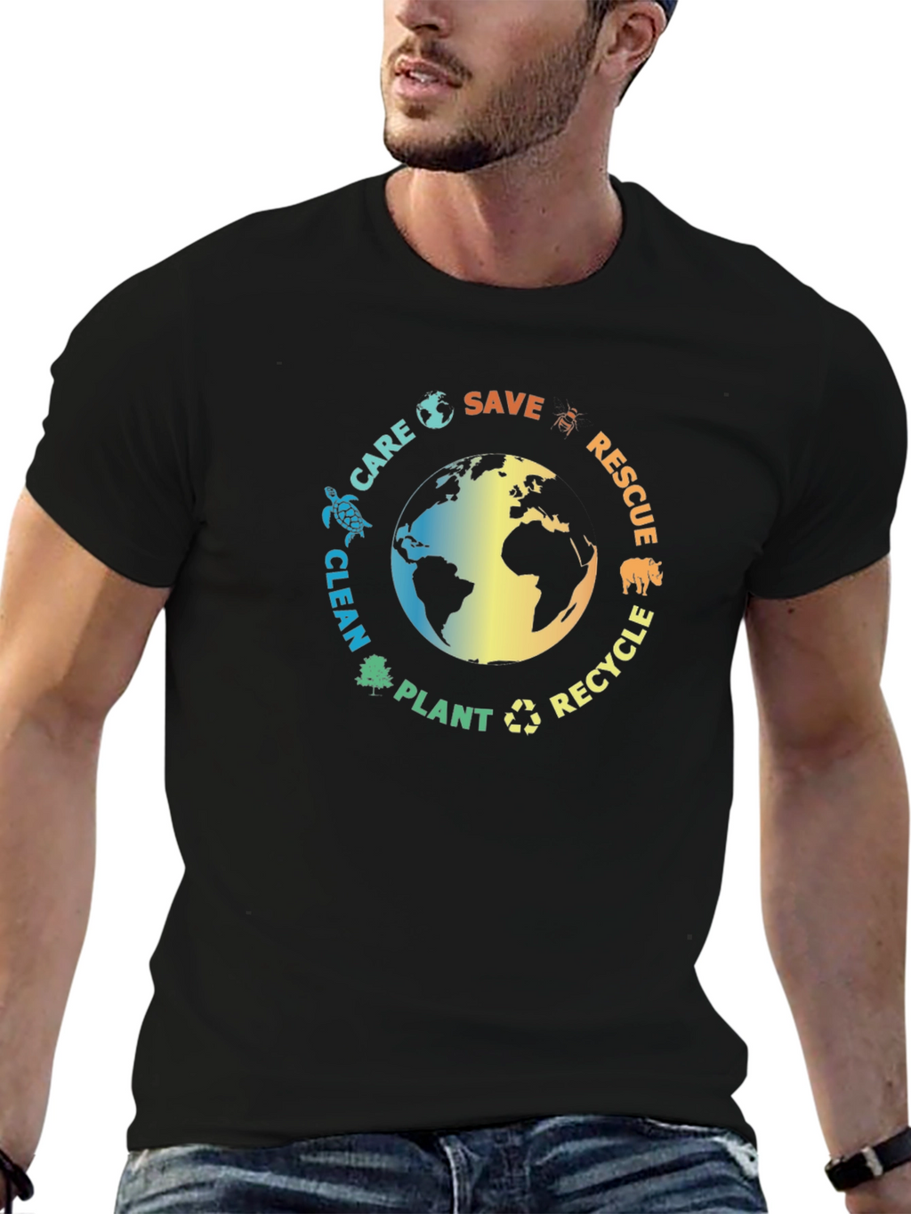 Eco-Friendly Black T-Shirt: Save the Planet Design