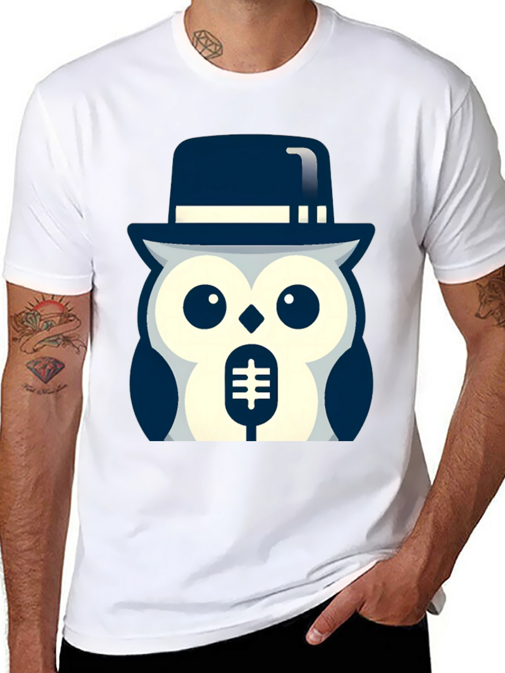 Owl in Hat Graphic T-Shirt - Black