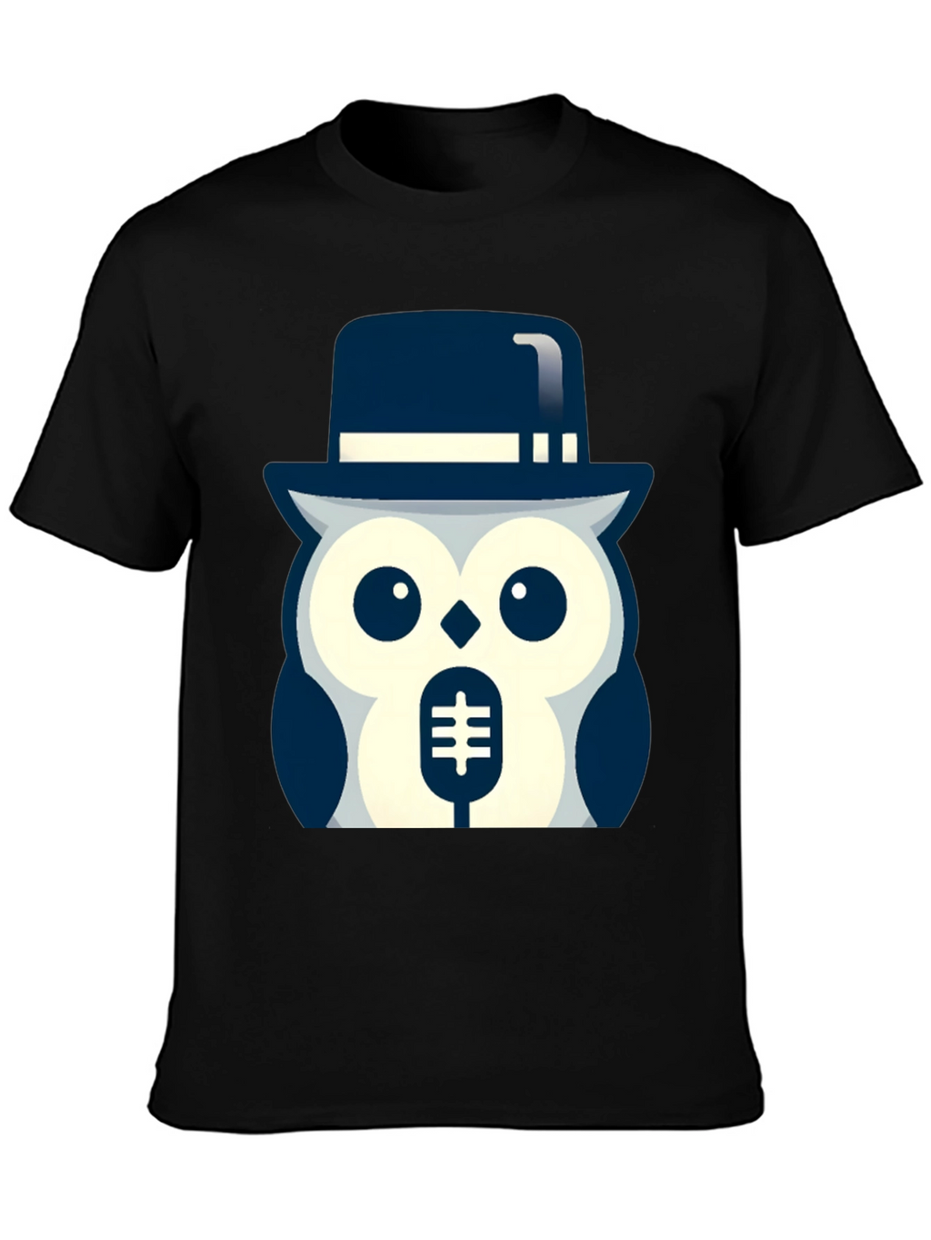 Owl in Hat Graphic T-Shirt - Black