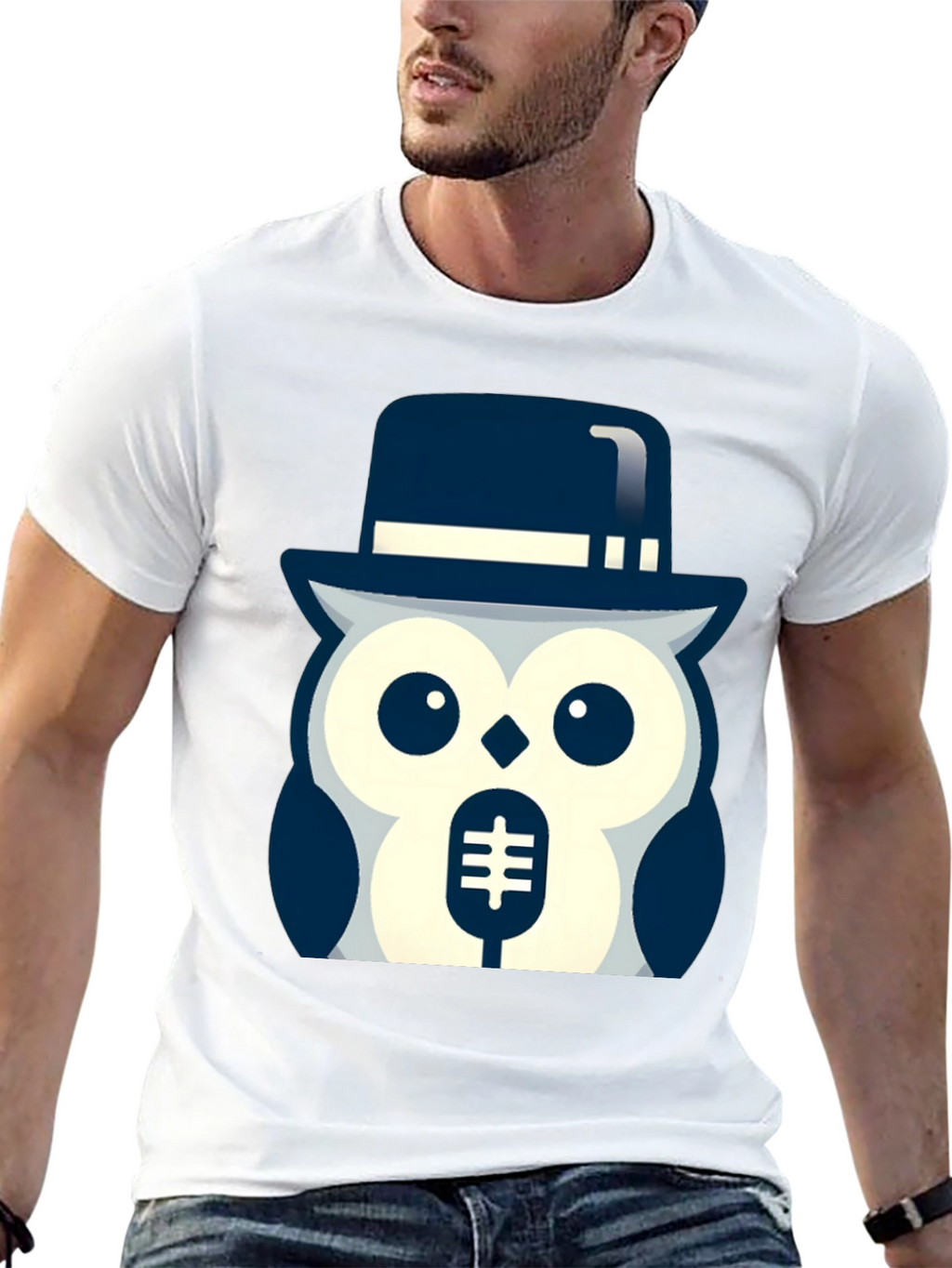 Owl in Hat Graphic T-Shirt - Black