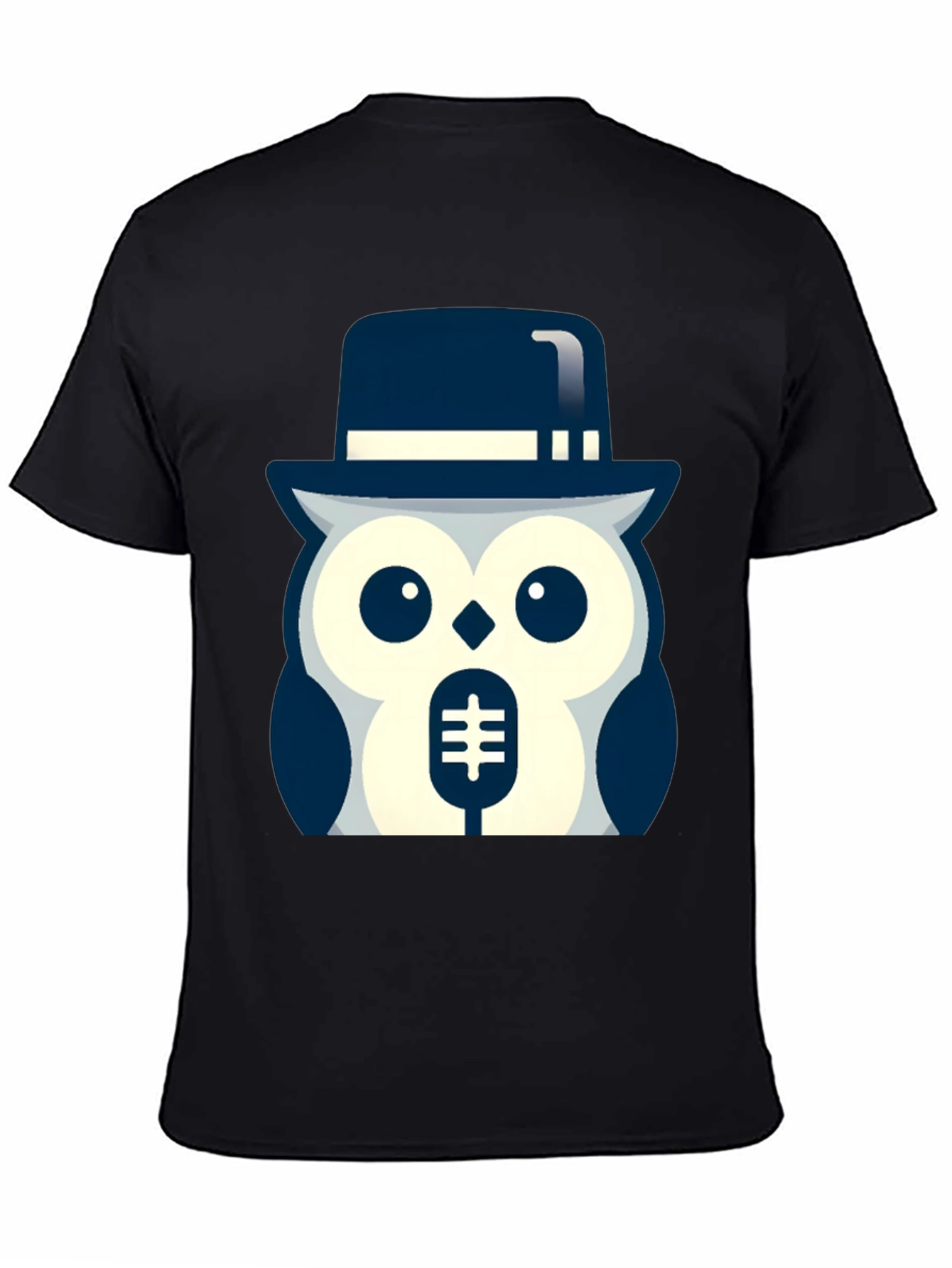 Owl in Hat Graphic T-Shirt - Black