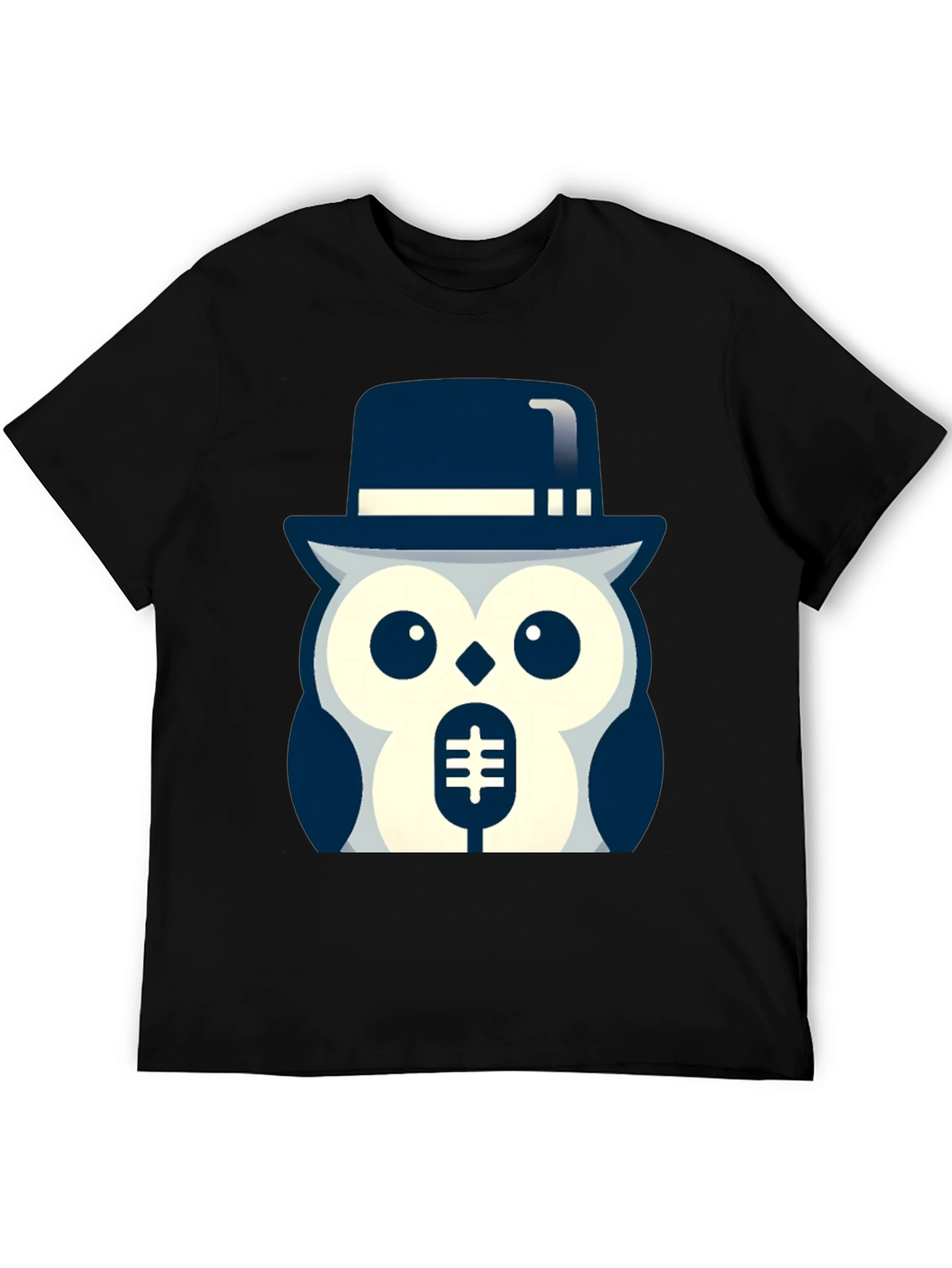 Owl in Hat Graphic T-Shirt - Black
