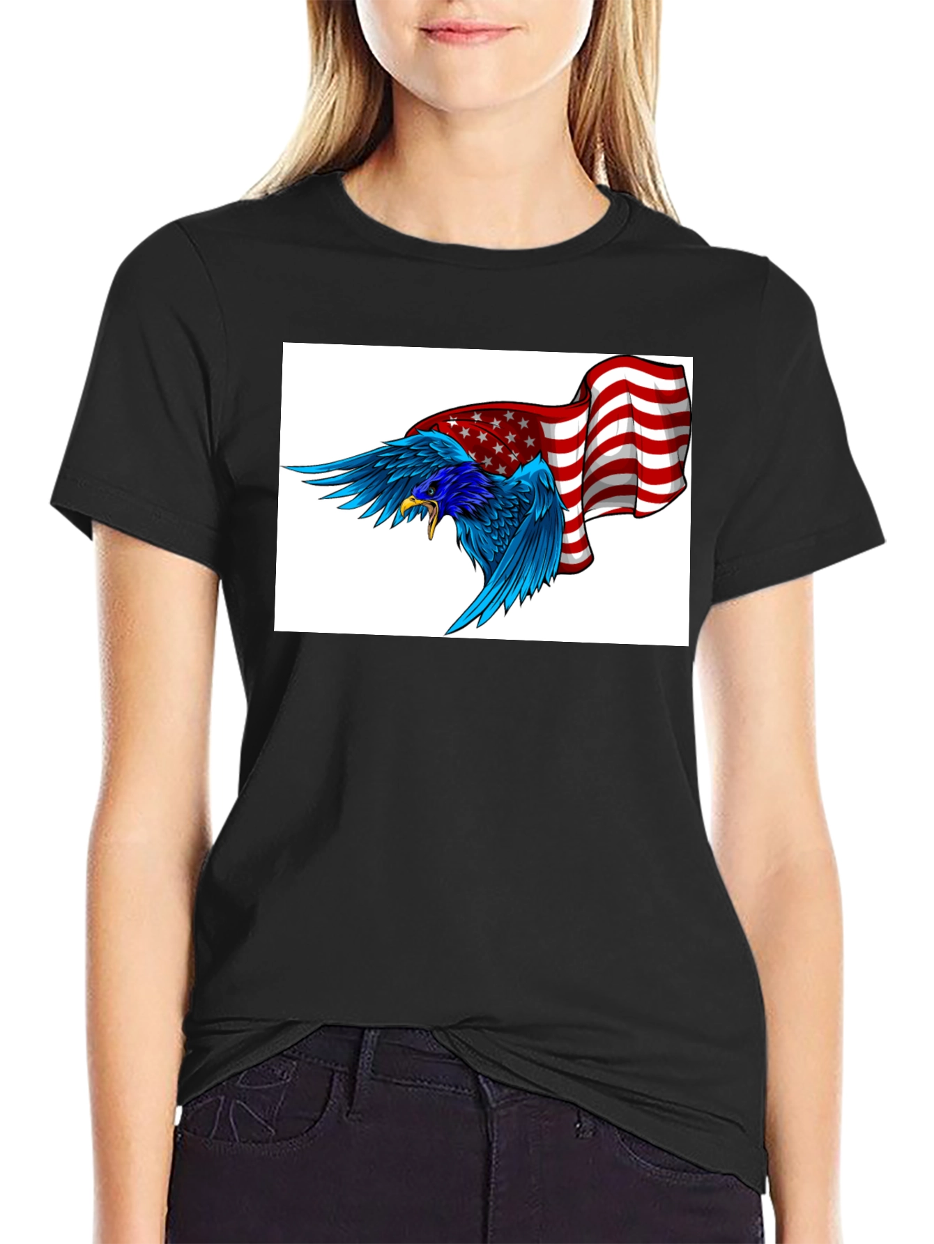 American Eagle Graphic Tee - Black Cotton Blend