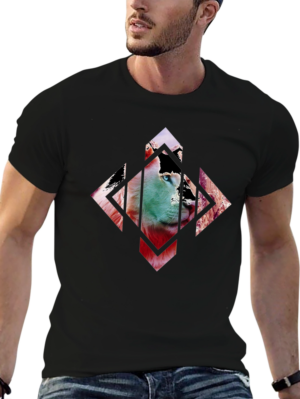 Abstract Lion Graphic Print Mens T-Shirt
