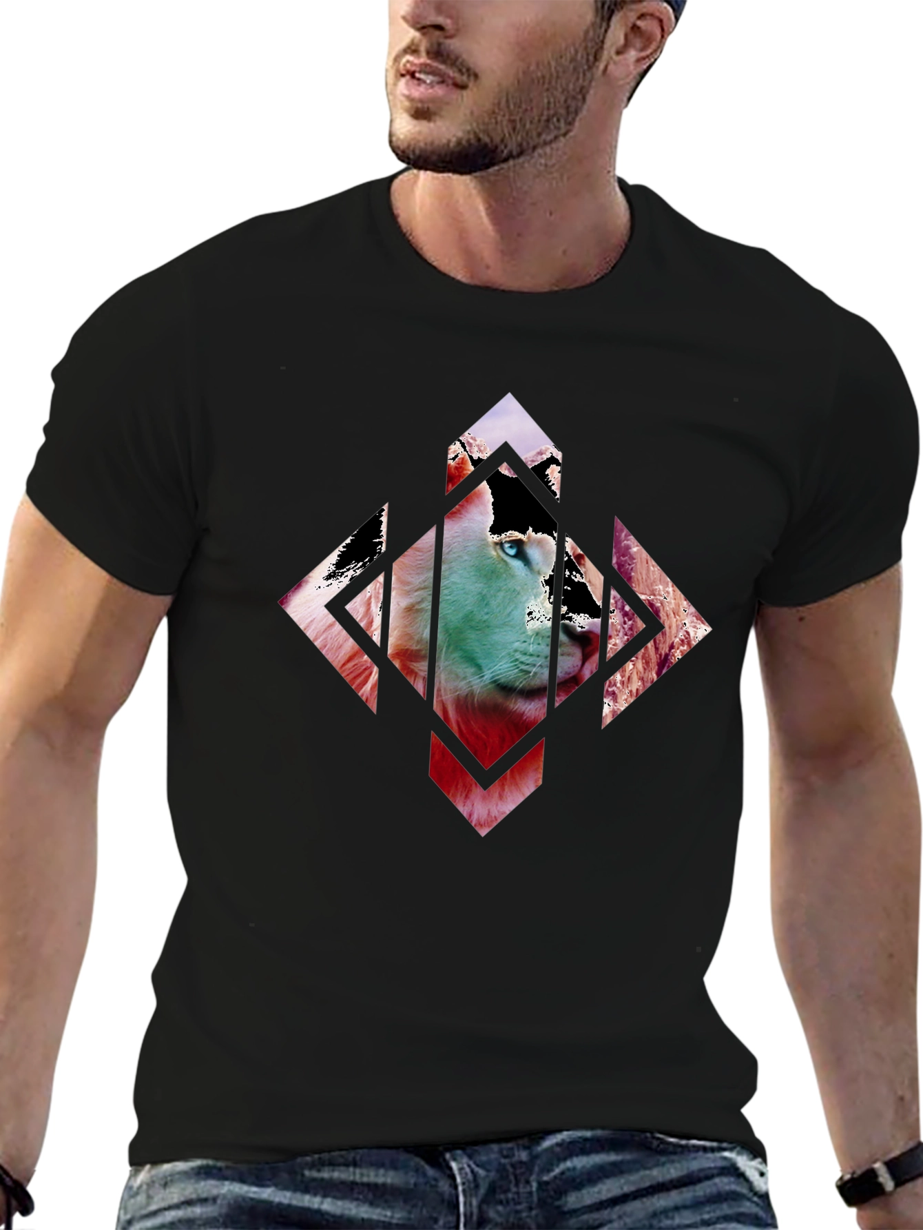 Abstract Lion Graphic Print Mens T-Shirt