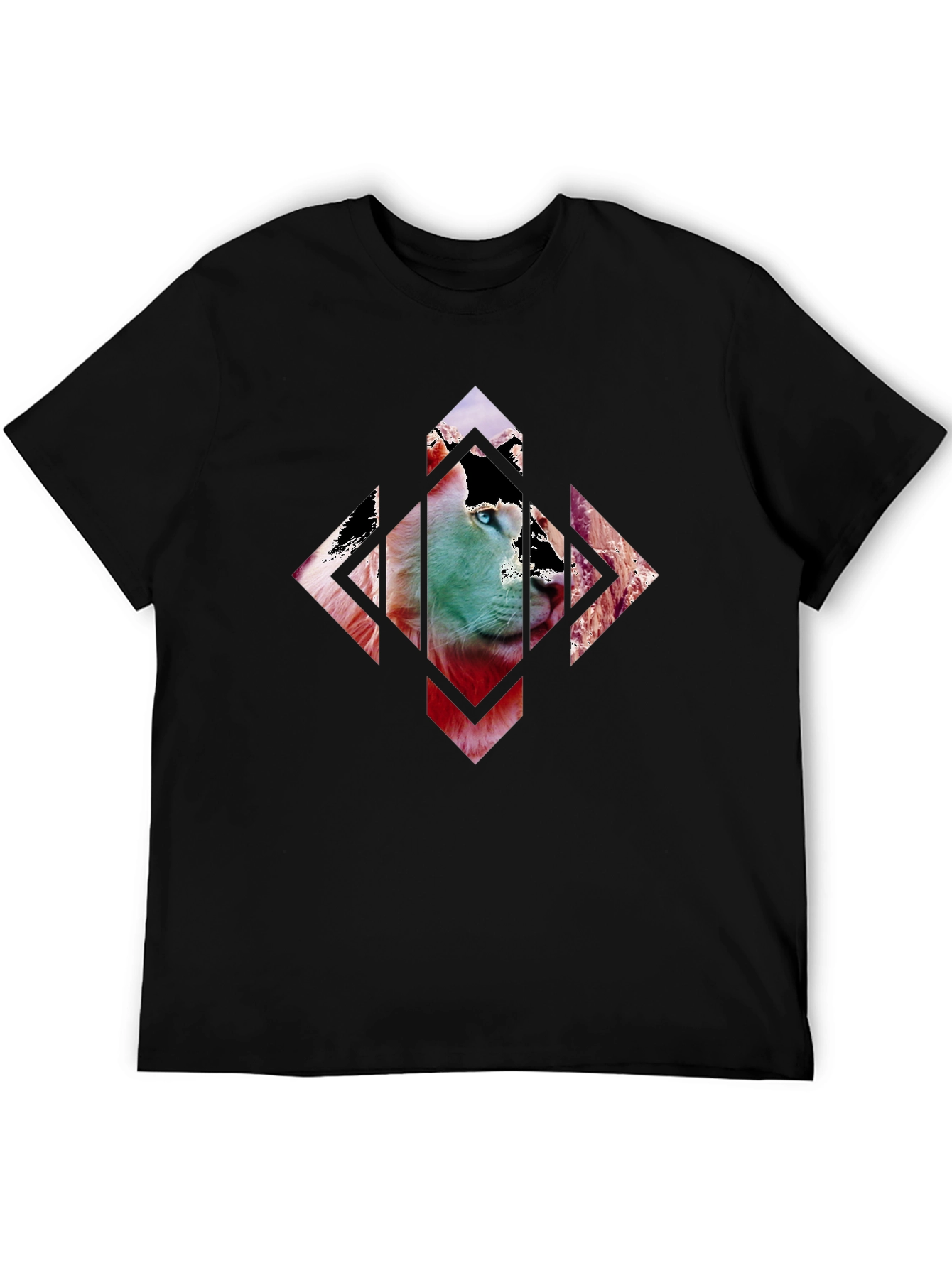 Abstract Lion Graphic Print Mens T-Shirt