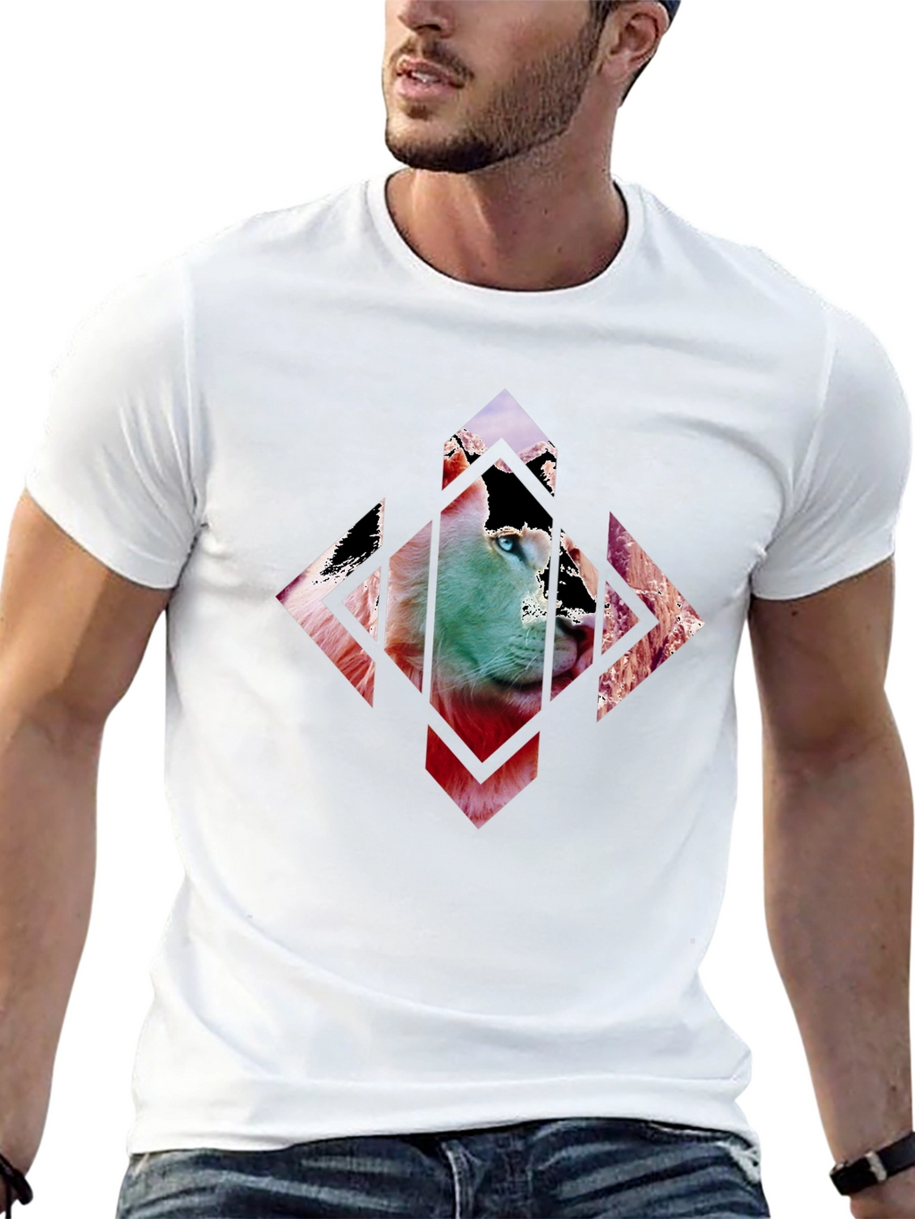 Abstract Lion Graphic Print Mens T-Shirt