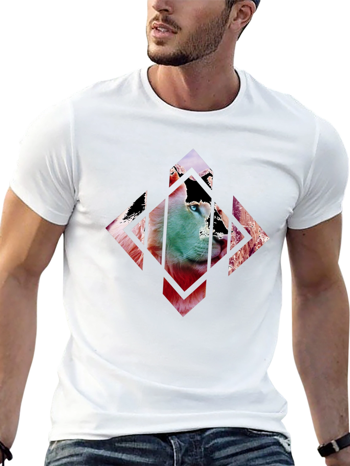 Abstract Lion Graphic Print Mens T-Shirt