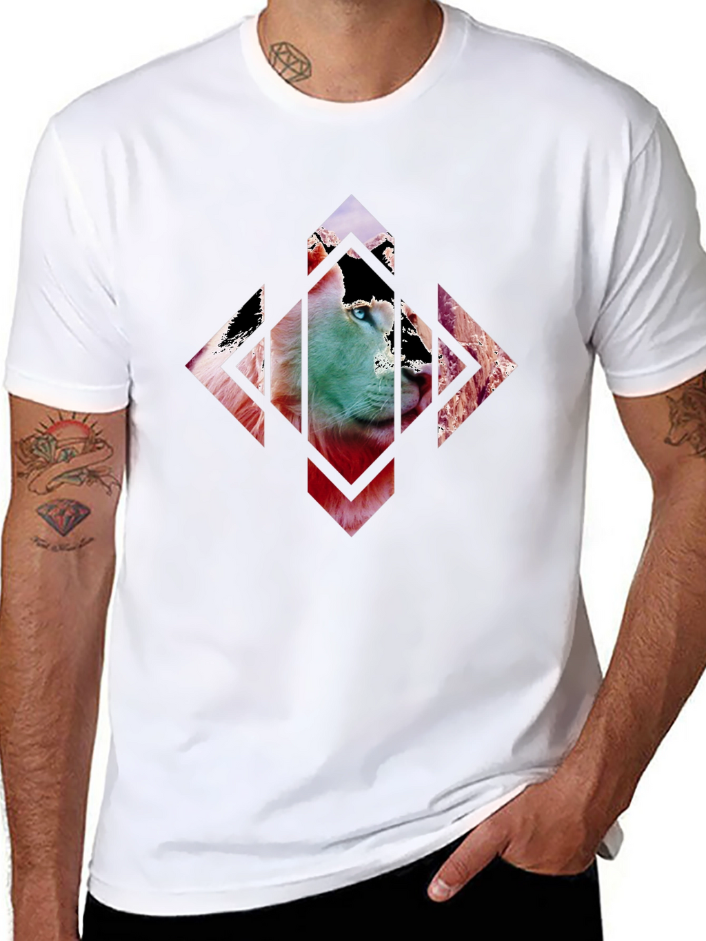 Abstract Lion Graphic Print Mens T-Shirt