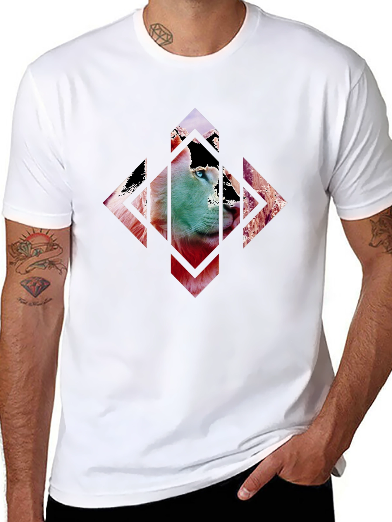 Abstract Lion Graphic Print Mens T-Shirt
