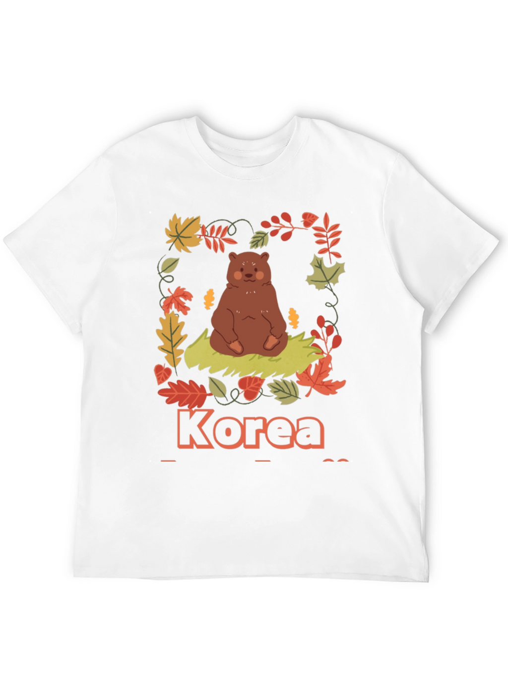 Korea Bear Fall Leaves Black T-Shirt