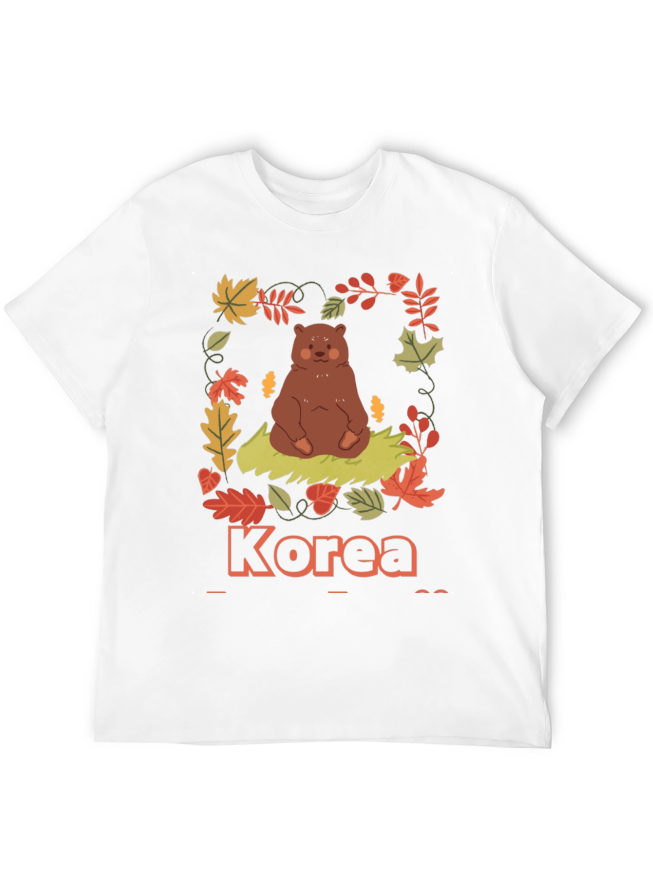Korea Bear Fall Leaves Black T-Shirt