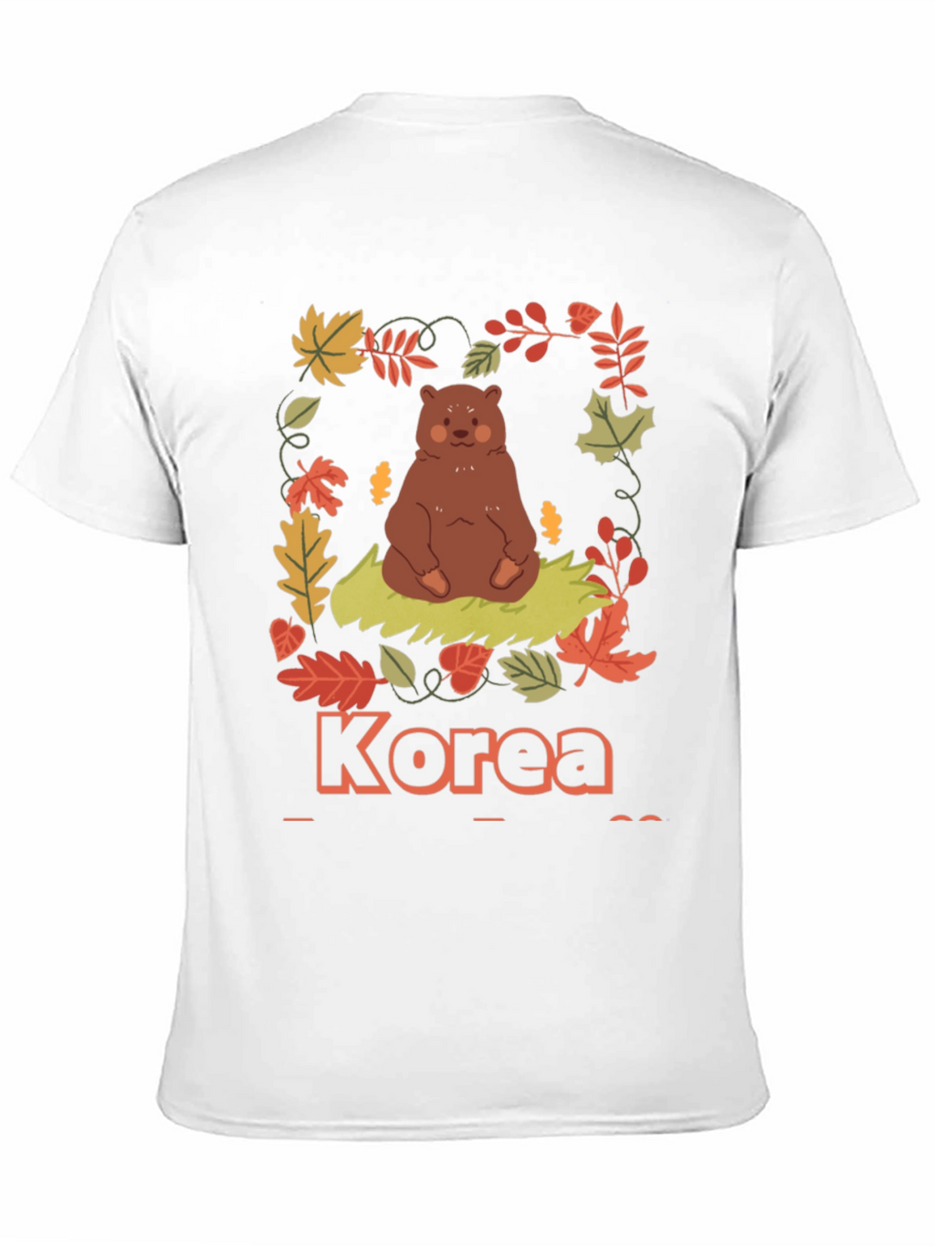 Korea Bear Fall Leaves Black T-Shirt