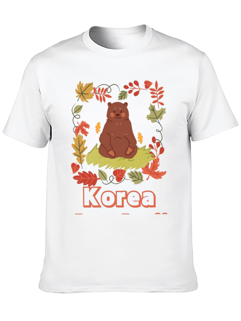 Korea Bear Fall Leaves Black T-Shirt