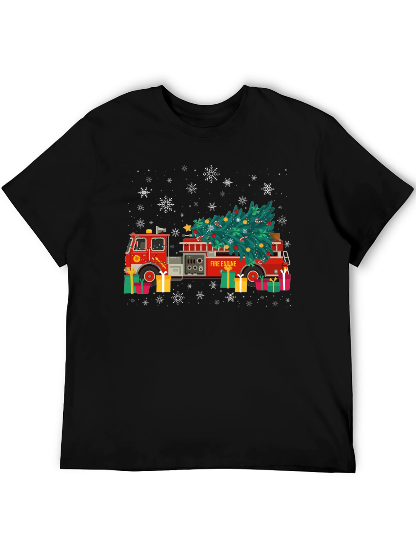 Festive Fire Engine Christmas Tree Graphic Tee