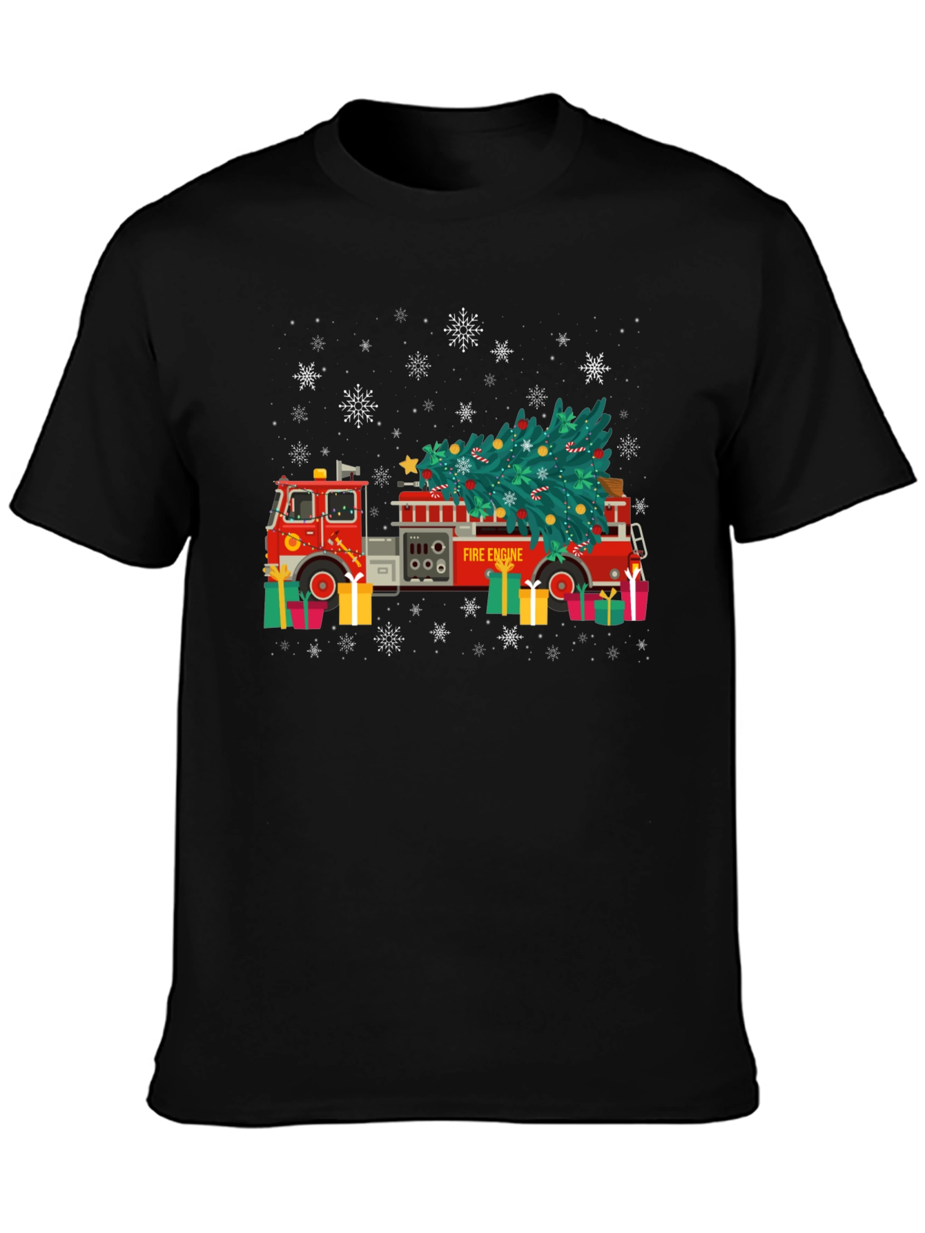 Festive Fire Engine Christmas Tree Graphic Tee