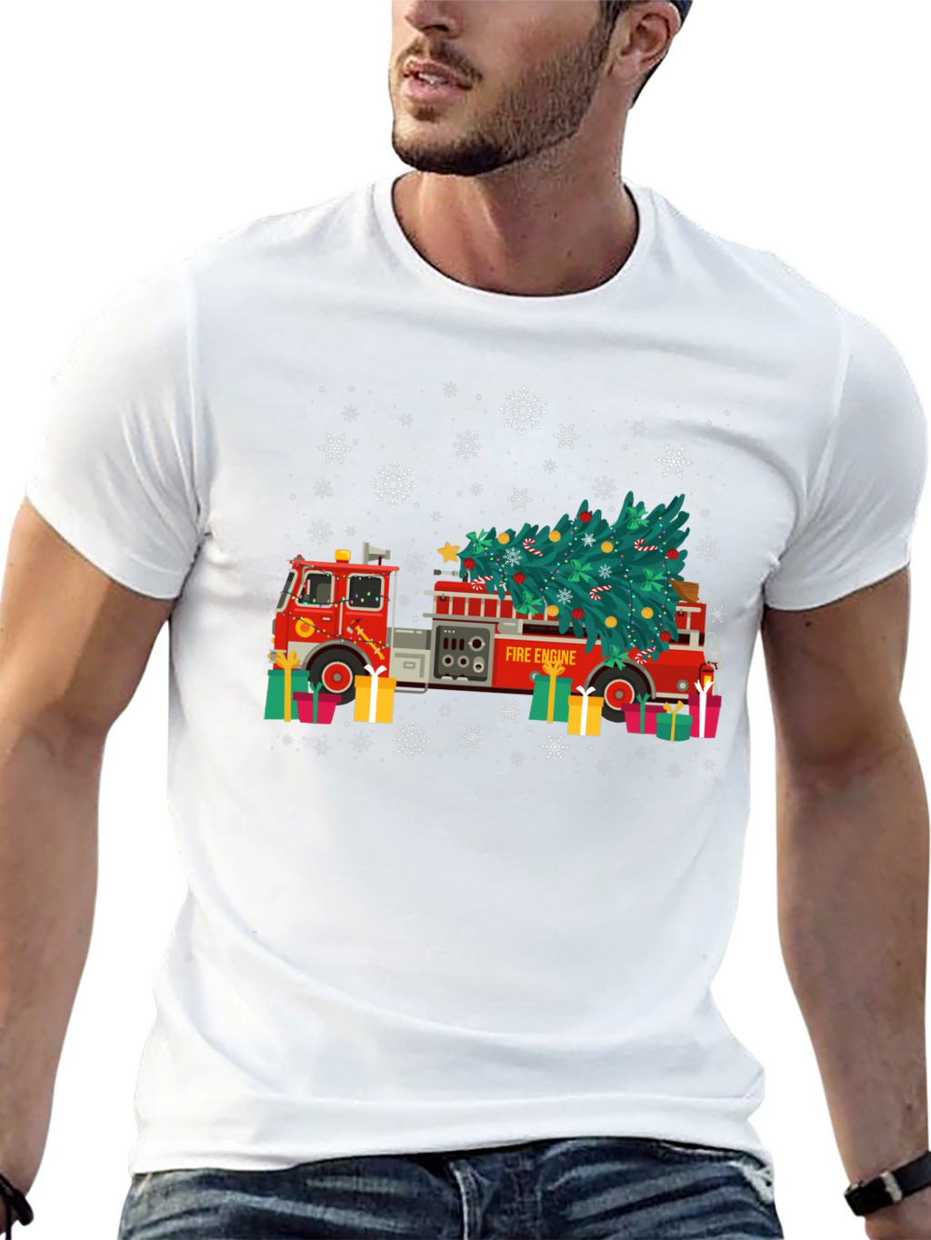 Festive Fire Engine Christmas Tree Graphic Tee