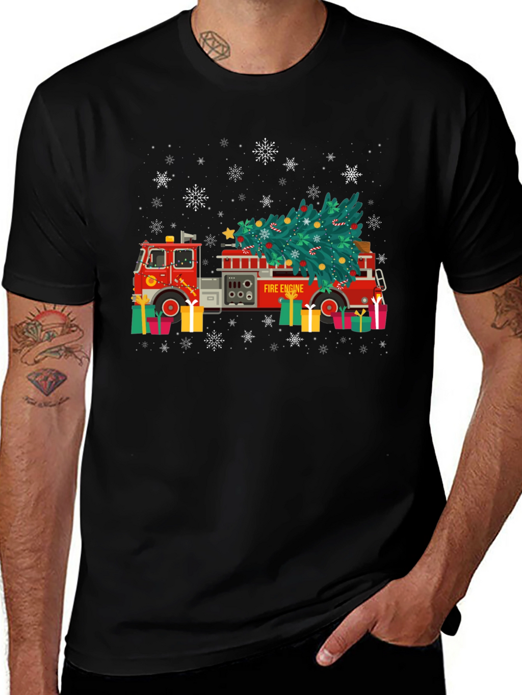Festive Fire Engine Christmas Tree Graphic Tee