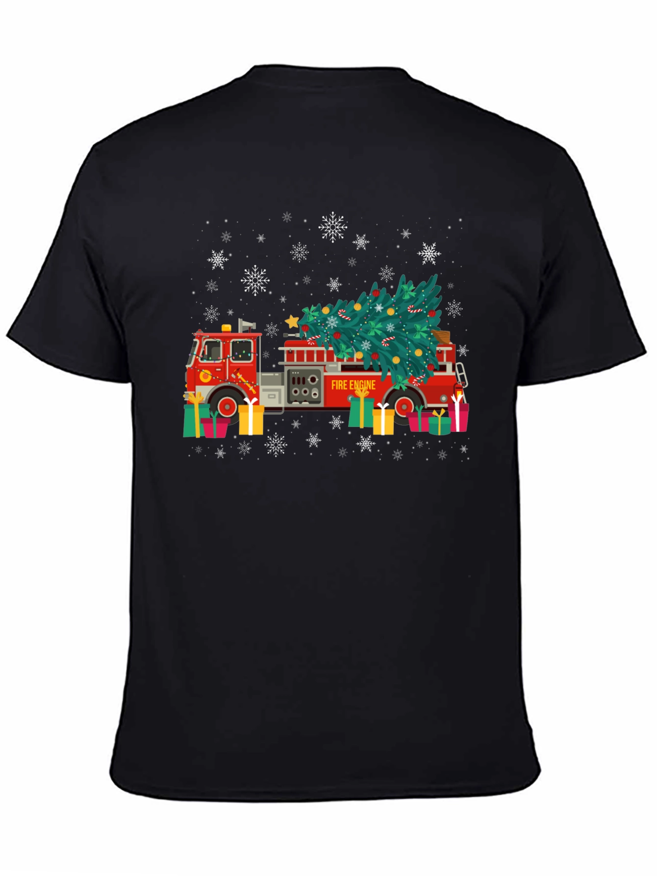 Festive Fire Engine Christmas Tree Graphic Tee