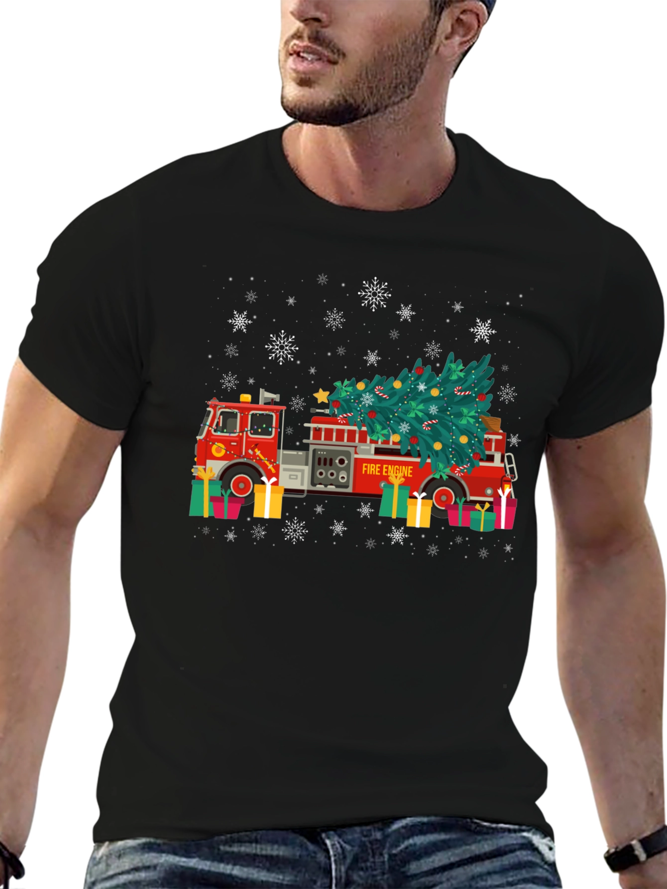 Festive Fire Engine Christmas Tree Graphic Tee