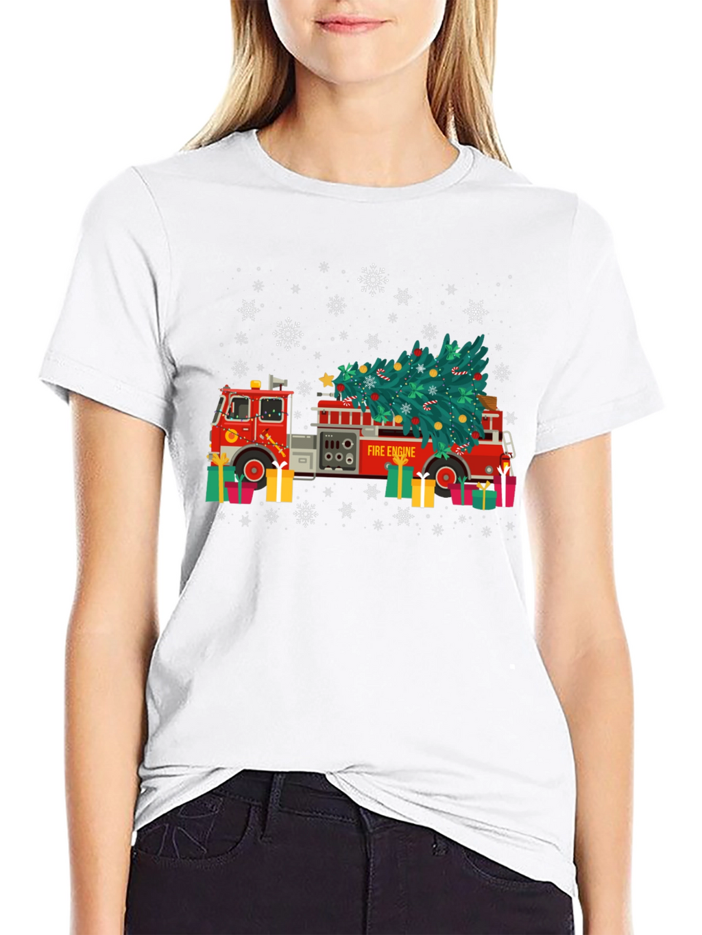 Festive Fire Engine Christmas Tree Graphic Tee