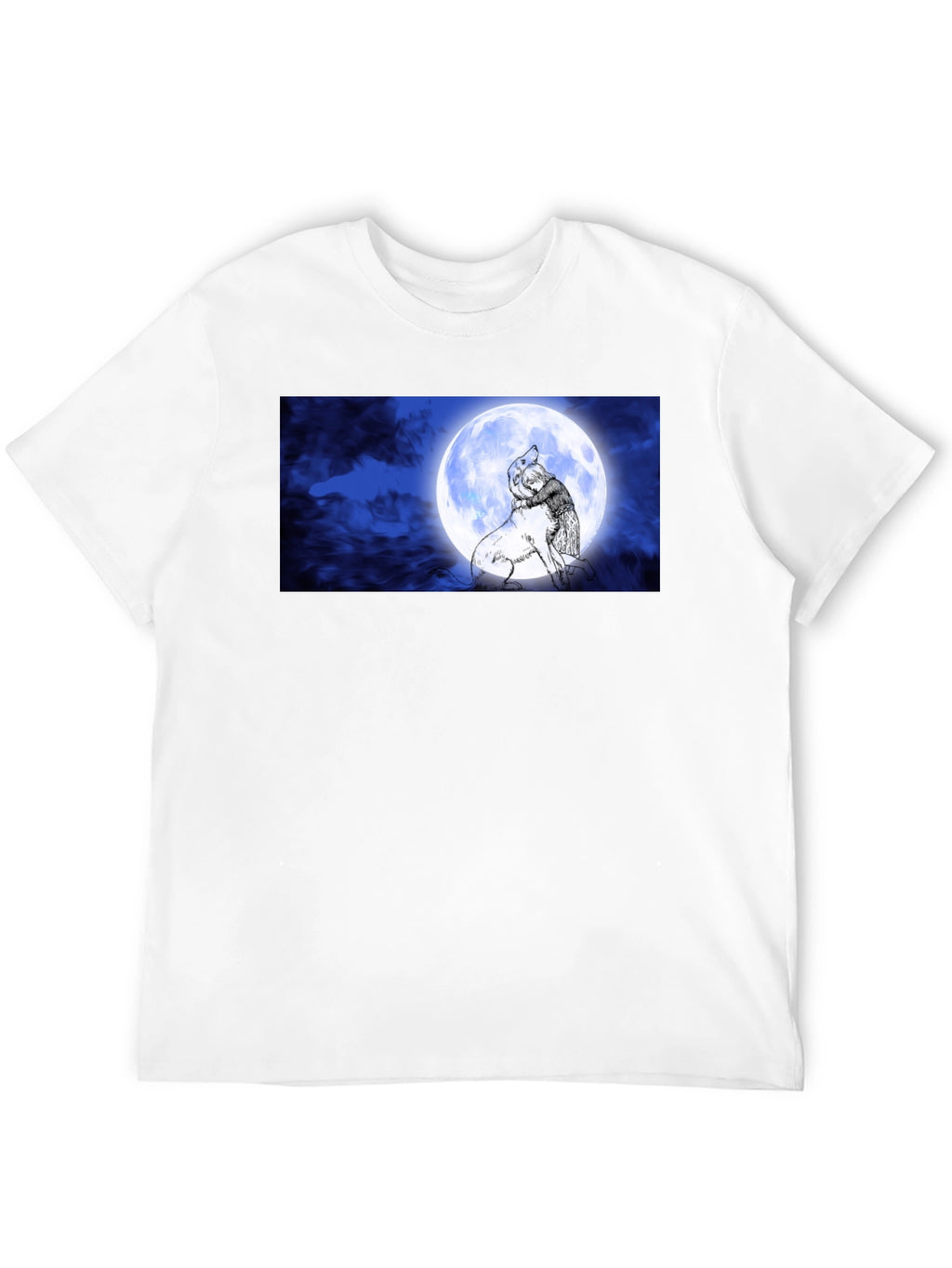 Moonlit Embrace T-Shirt: Man & Wolf Design