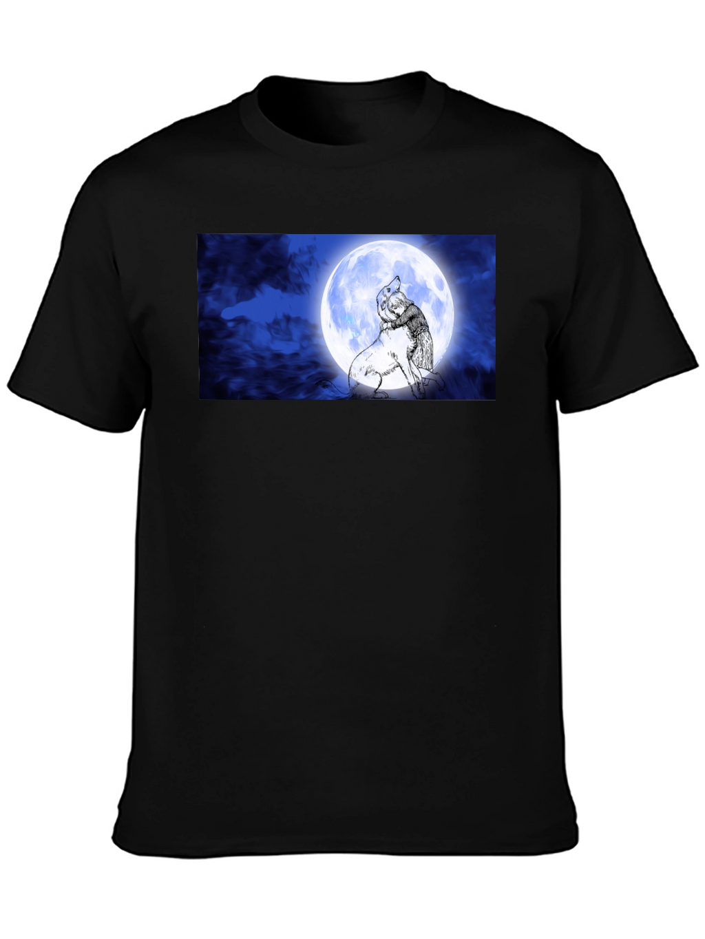 Moonlit Embrace T-Shirt: Man & Wolf Design