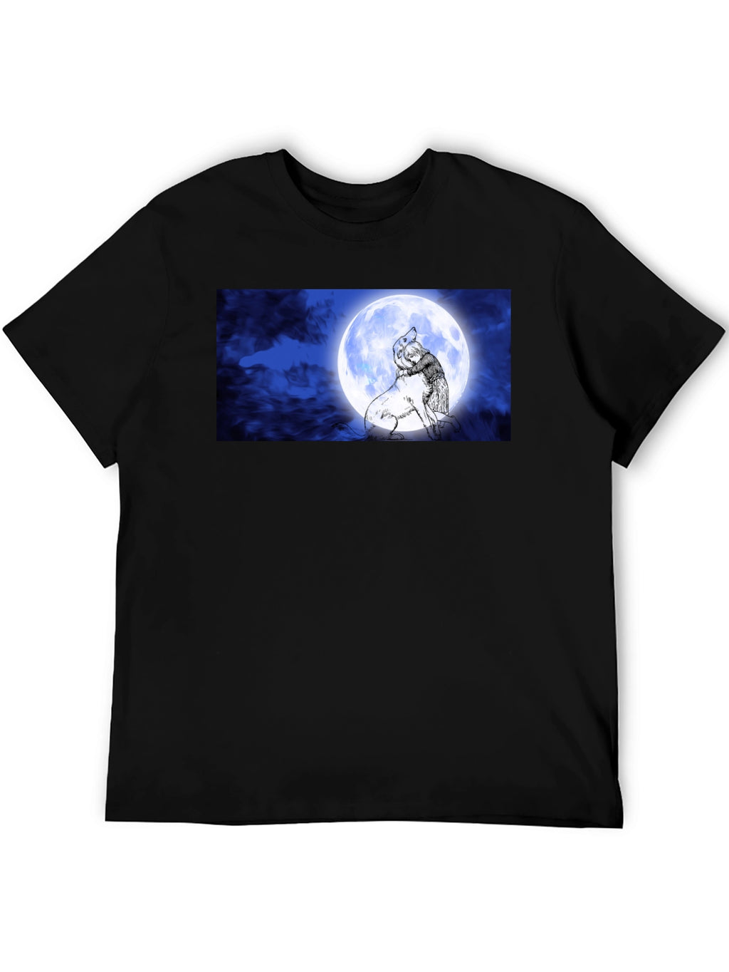 Moonlit Embrace T-Shirt: Man & Wolf Design