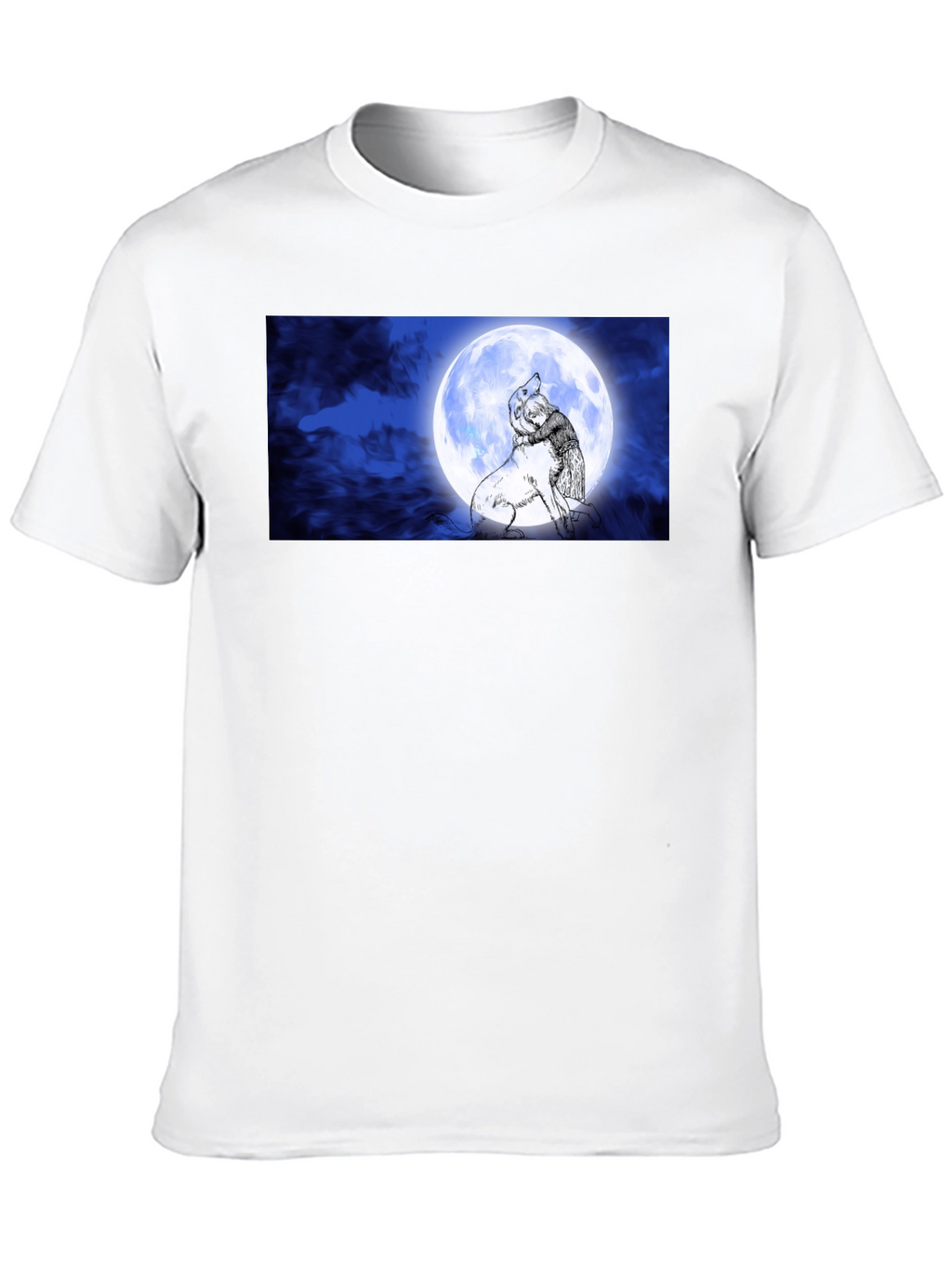 Moonlit Embrace T-Shirt: Man & Wolf Design