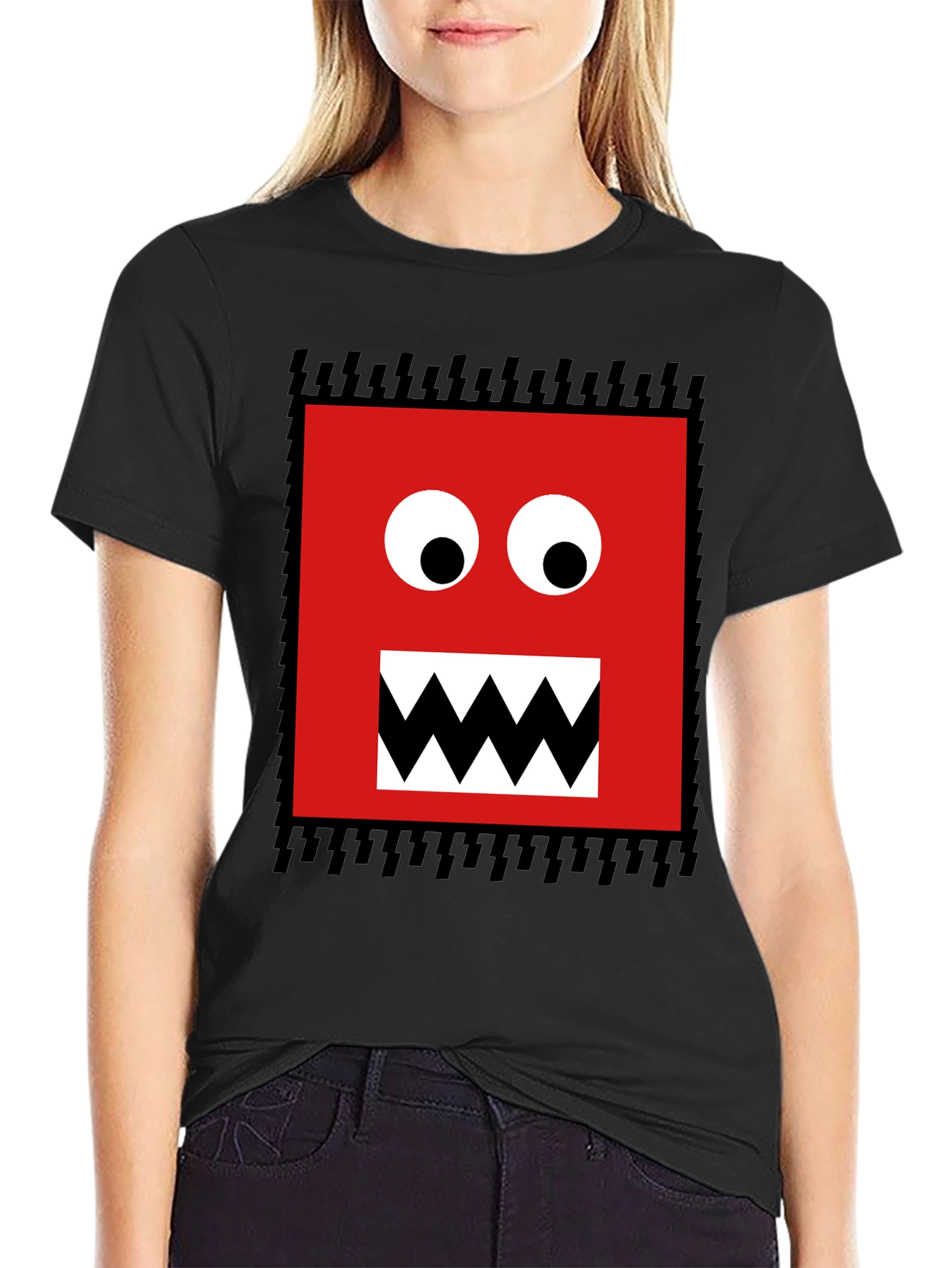 Monster Face Graphic Tee - Fun Black T-Shirt