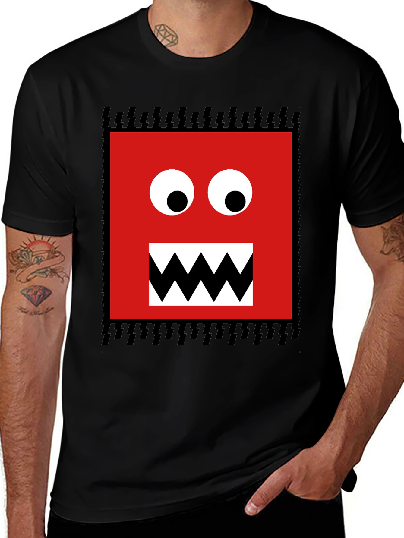 Monster Face Graphic Tee - Fun Black T-Shirt