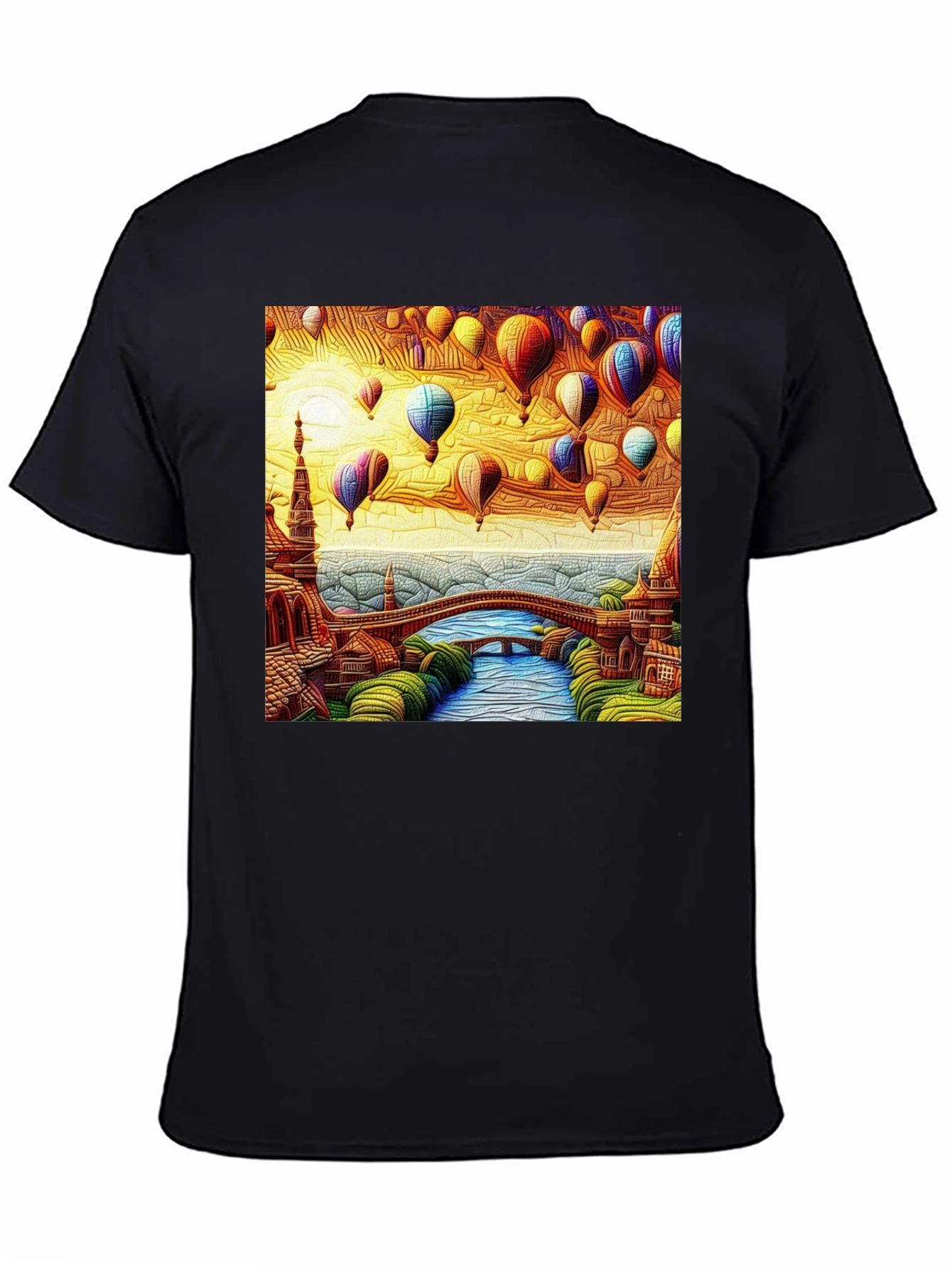 Artistic Hot Air Balloon Landscape Black Tee